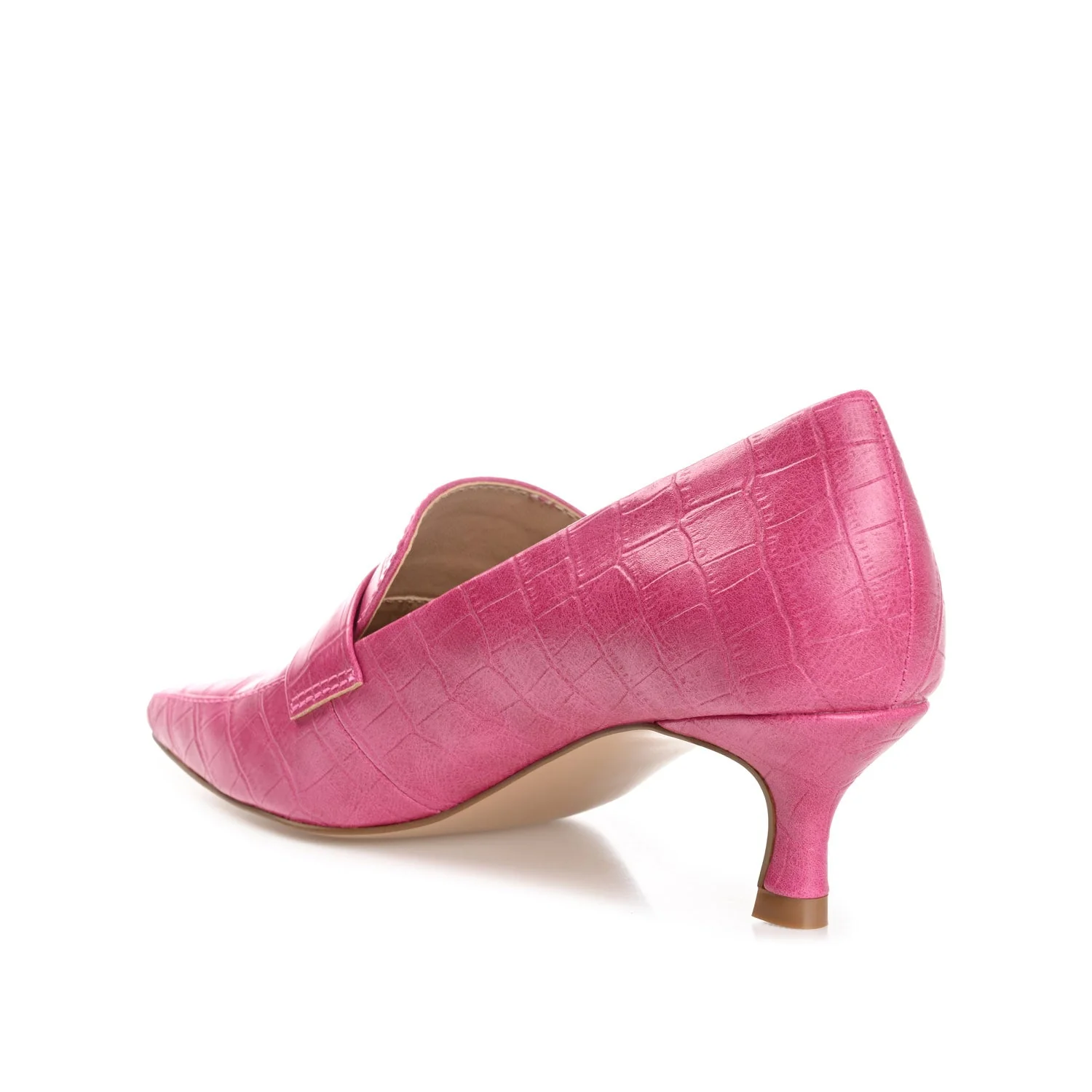 CELINA KITTEN LOAFER HEELS IN CROCO - Fuchsia - Image 4