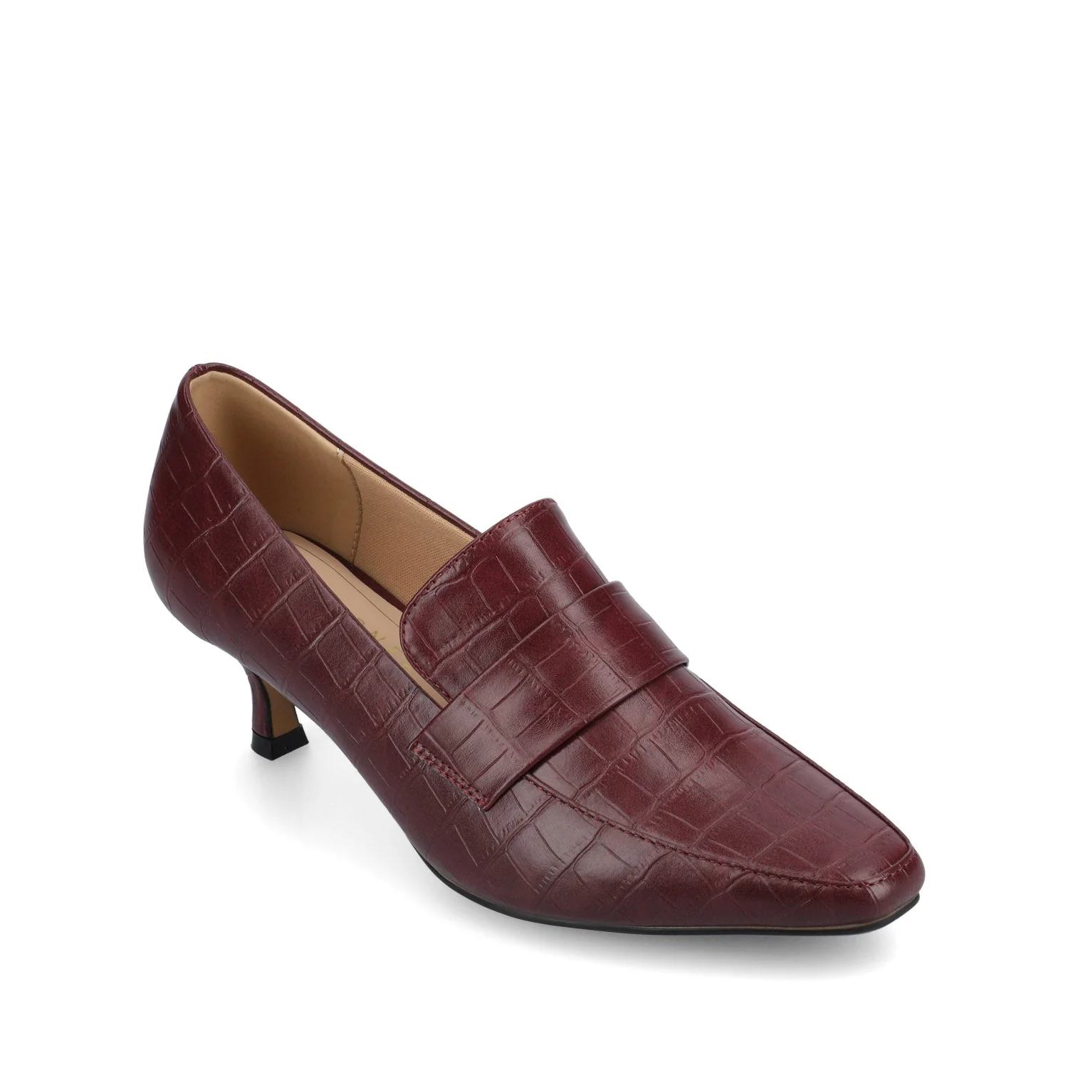 CELINA KITTEN LOAFER HEELS IN CROCO STATEMENT - Oxblood Nubuck - Image 2