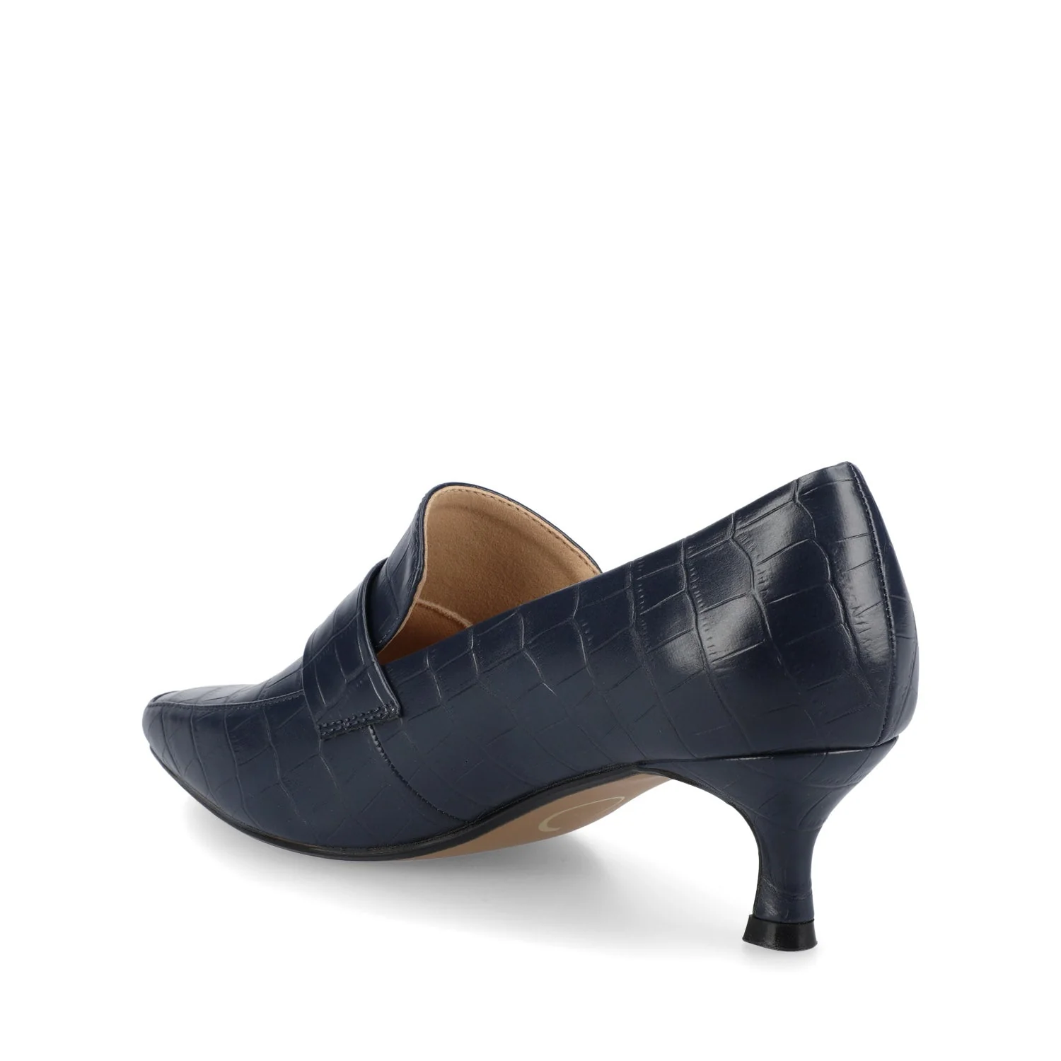 CELINA KITTEN LOAFER HEELS IN CROCO STATEMENT WIDE - Navy Nubuck - Image 3