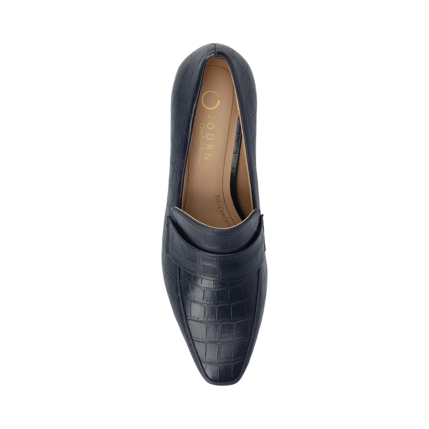 CELINA KITTEN LOAFER HEELS IN CROCO STATEMENT WIDE - Navy Nubuck - Image 4
