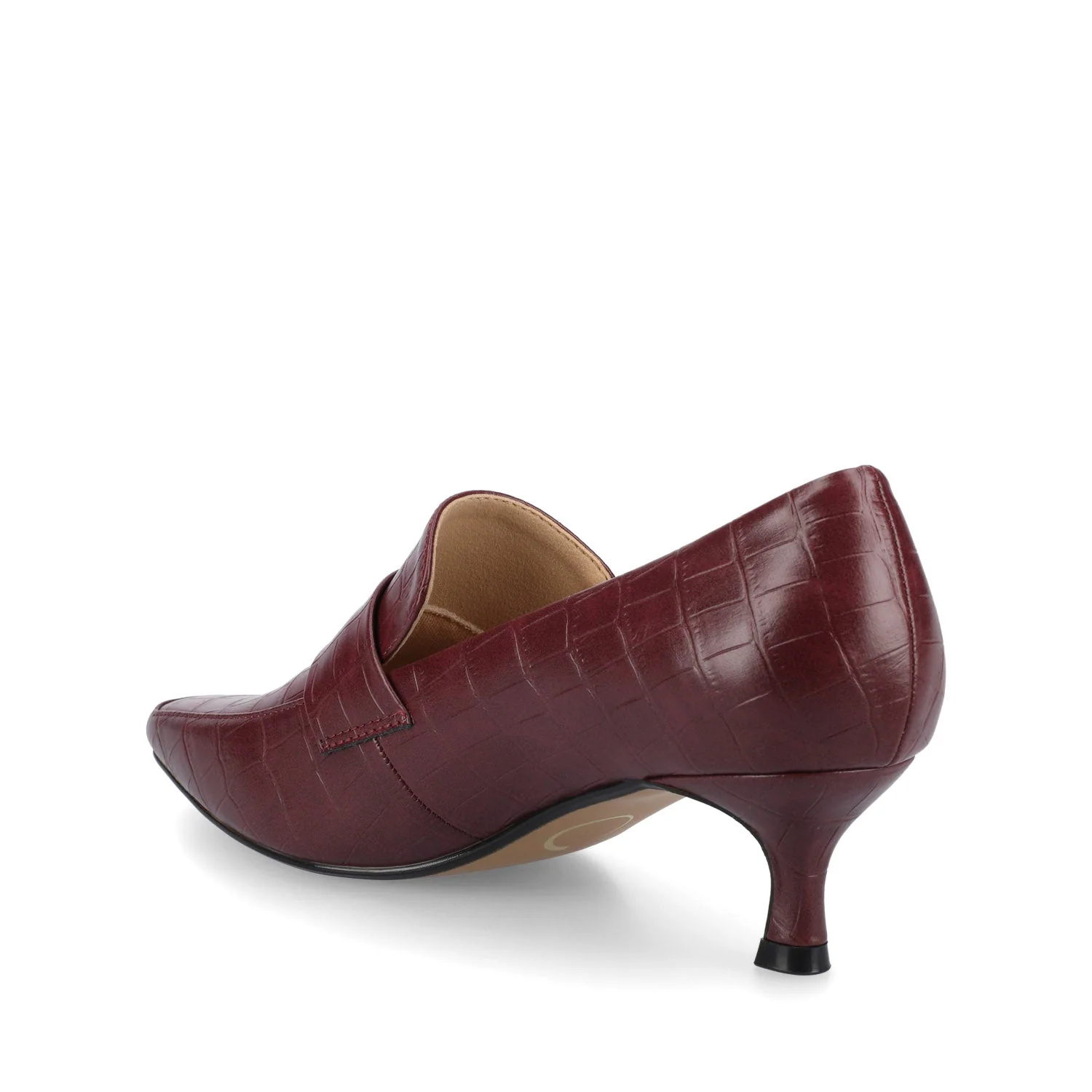CELINA KITTEN LOAFER HEELS IN CROCO STATEMENT WIDE - Oxblood Nubuck - Image 3