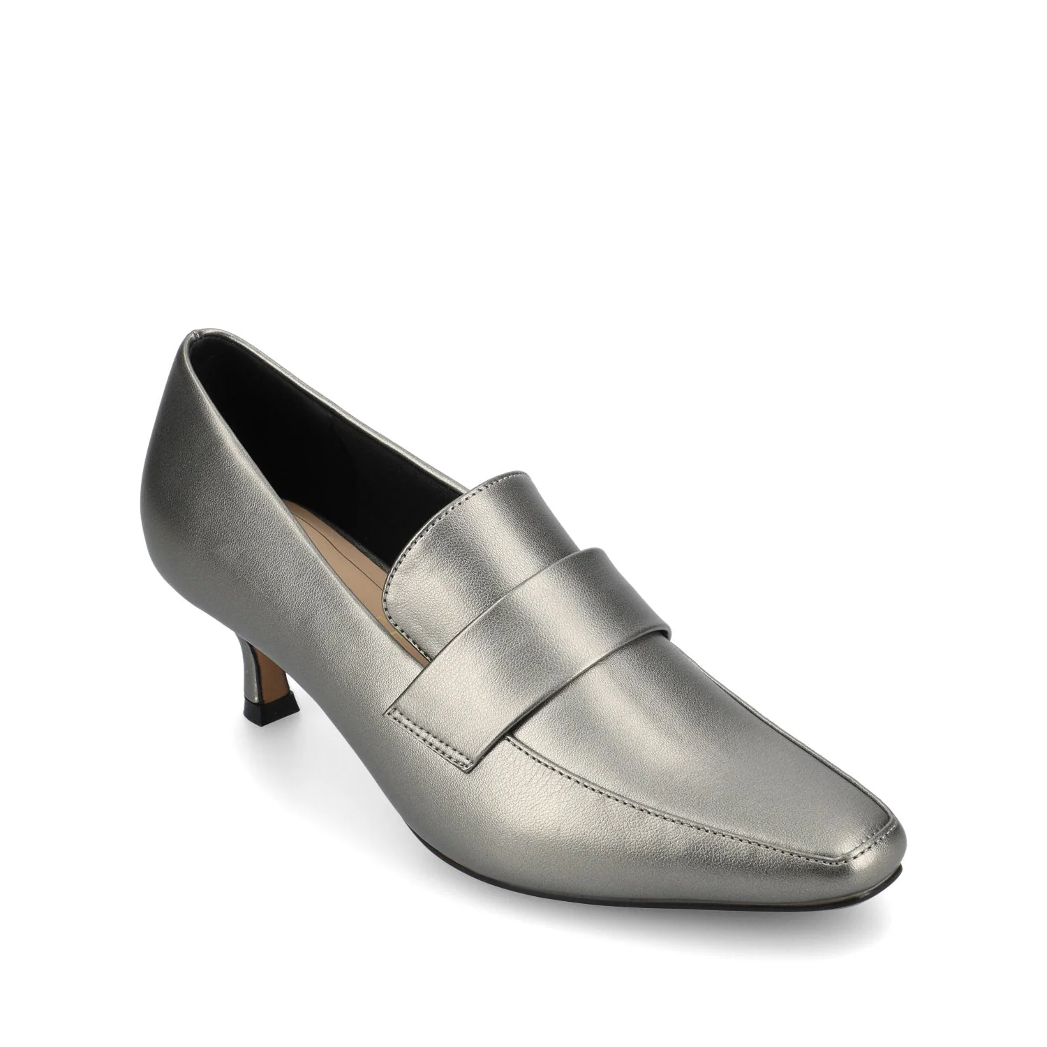 CELINA KITTEN LOAFER HEELS IN CROCO STATEMENT WIDE - Pewter - Image 2