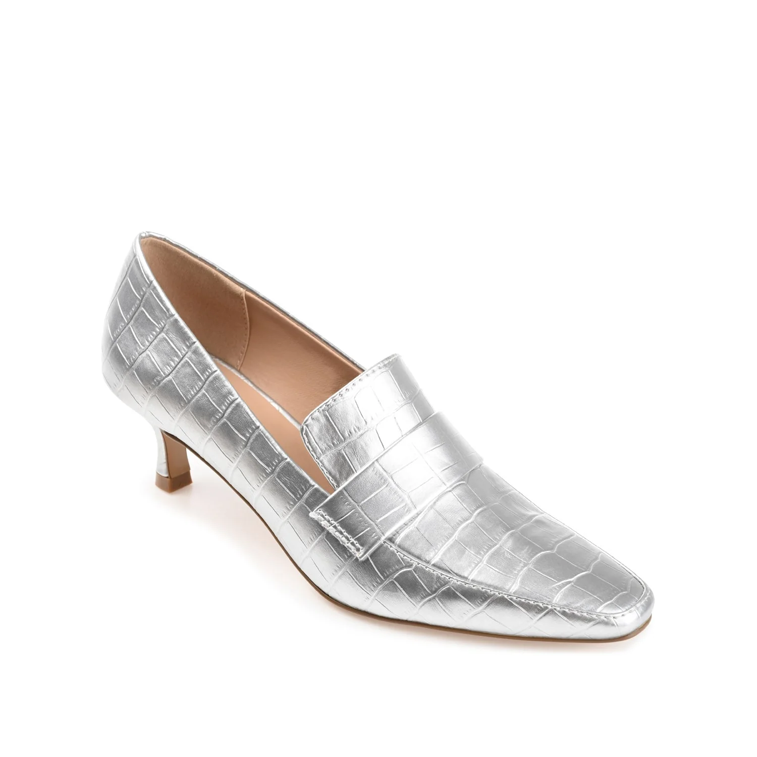 CELINA KITTEN LOAFER HEELS IN CROCO - Silver Croco - Image 3