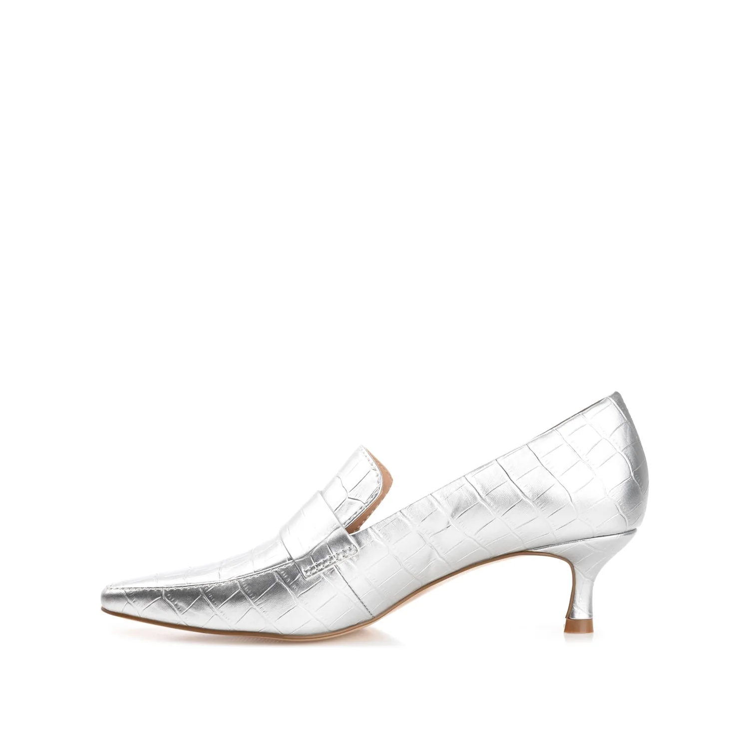 CELINA KITTEN LOAFER HEELS IN CROCO - Silver Croco - Image 4