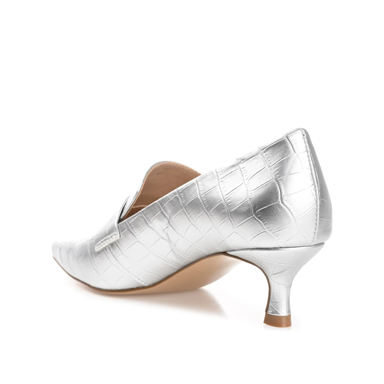 CELINA KITTEN LOAFER HEELS IN CROCO - Silver Croco - Image 5