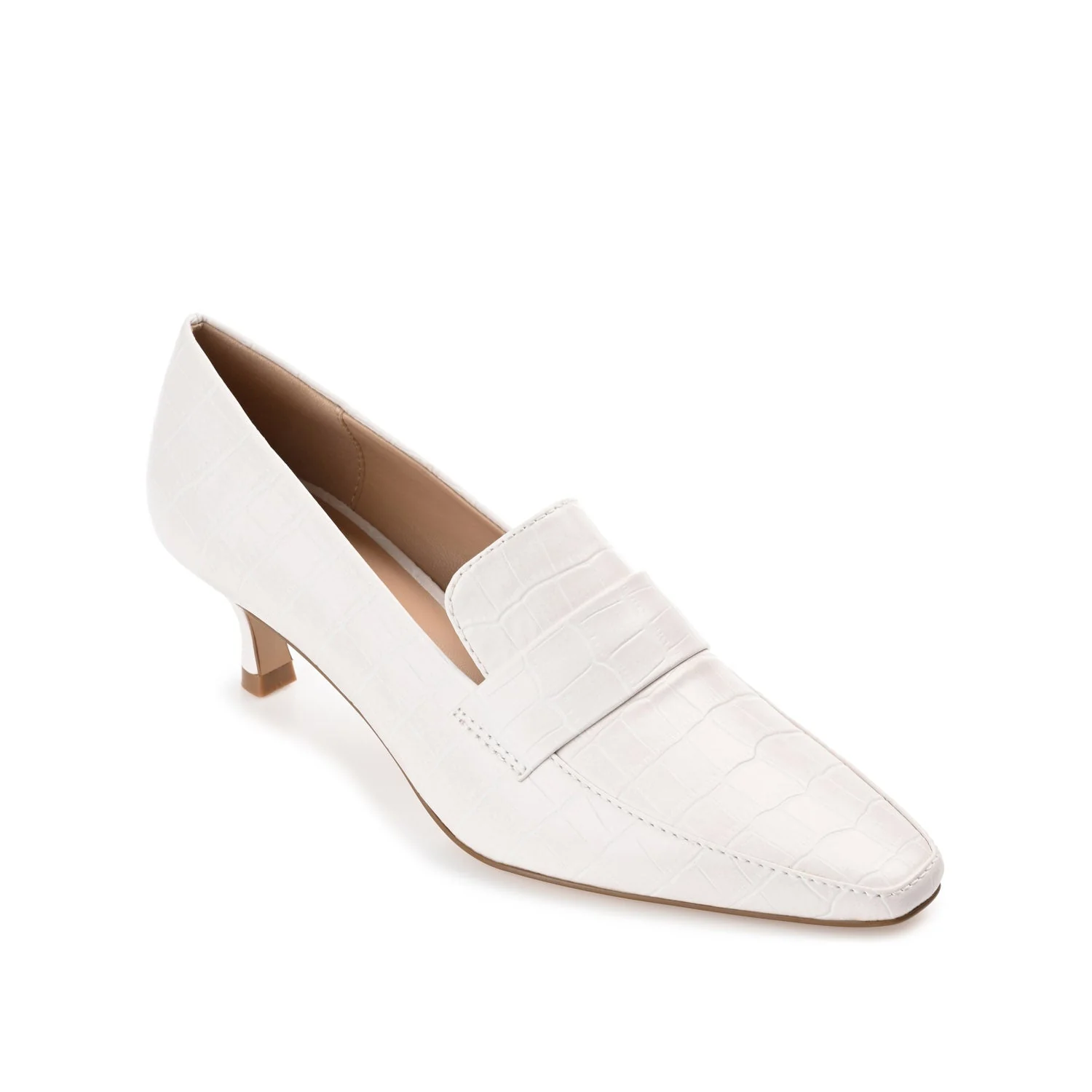 CELINA KITTEN LOAFER HEELS IN CROCO - White - Image 2