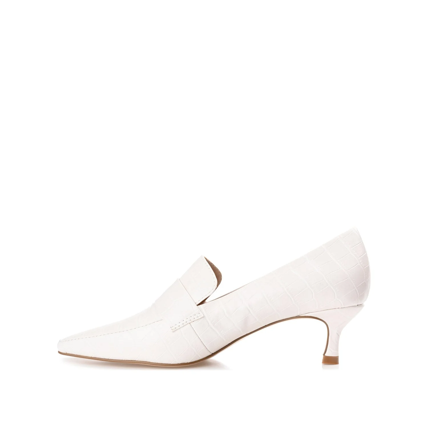 CELINA KITTEN LOAFER HEELS IN CROCO - White - Image 3