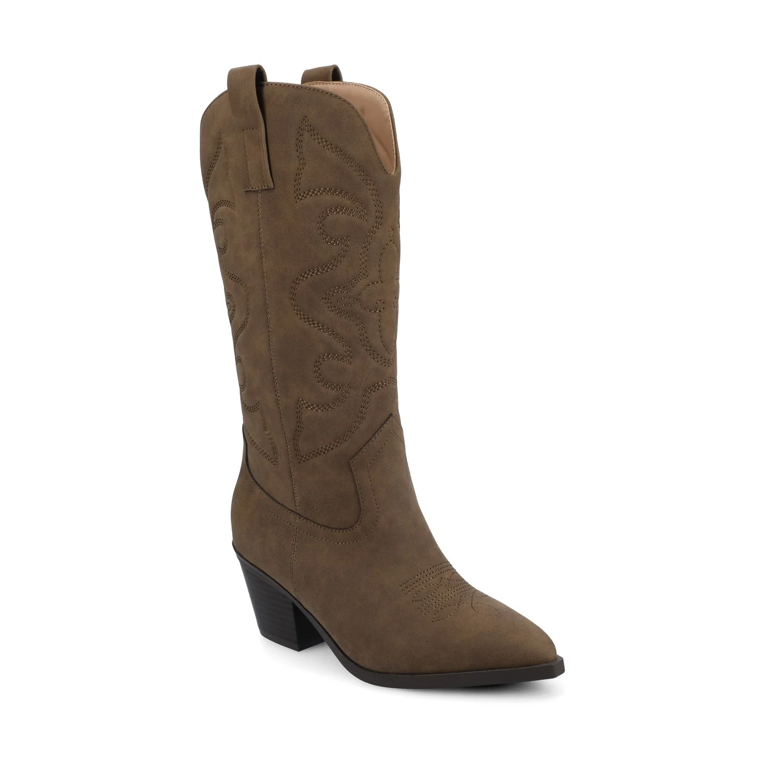 CHANTRY COWGIRL VEGAN LEATHER BOOTS IN WIDE CALF - Brown PU - Image 2
