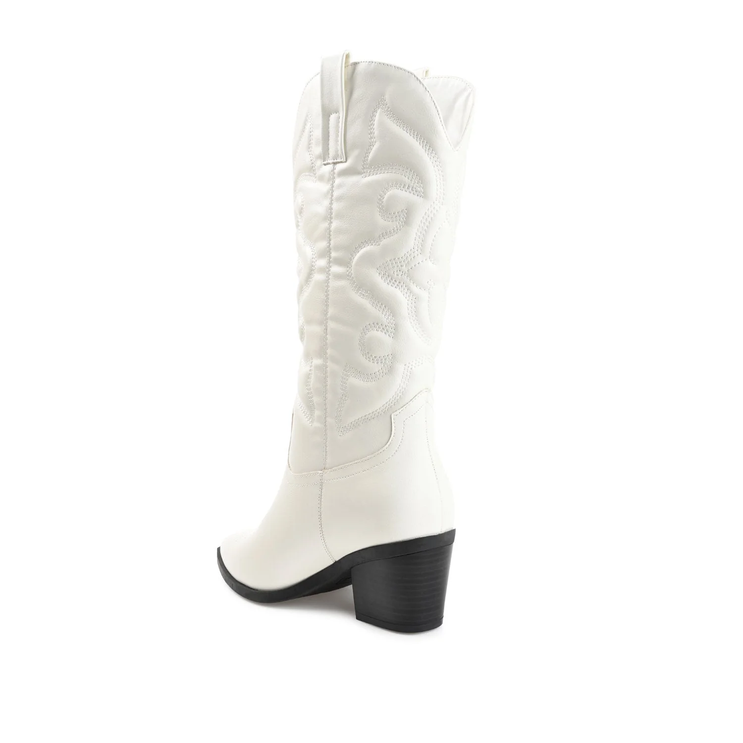 CHANTRY COWGIRL VEGAN LEATHER BOOTS IN WIDE CALF - White PU - Image 4