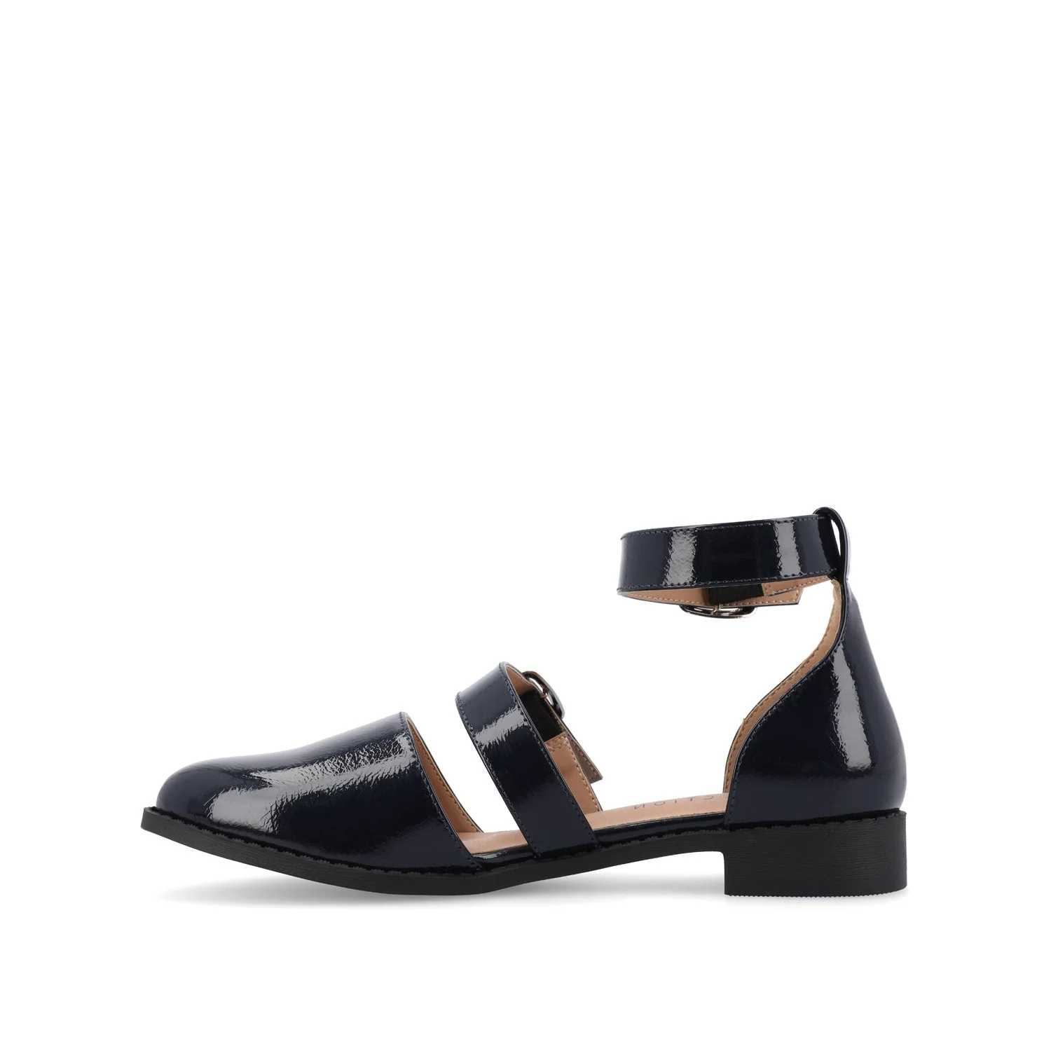CONSTANCE MARY JANE LOAFER FLAT IN PATENT - Navy Nubuck - Image 3