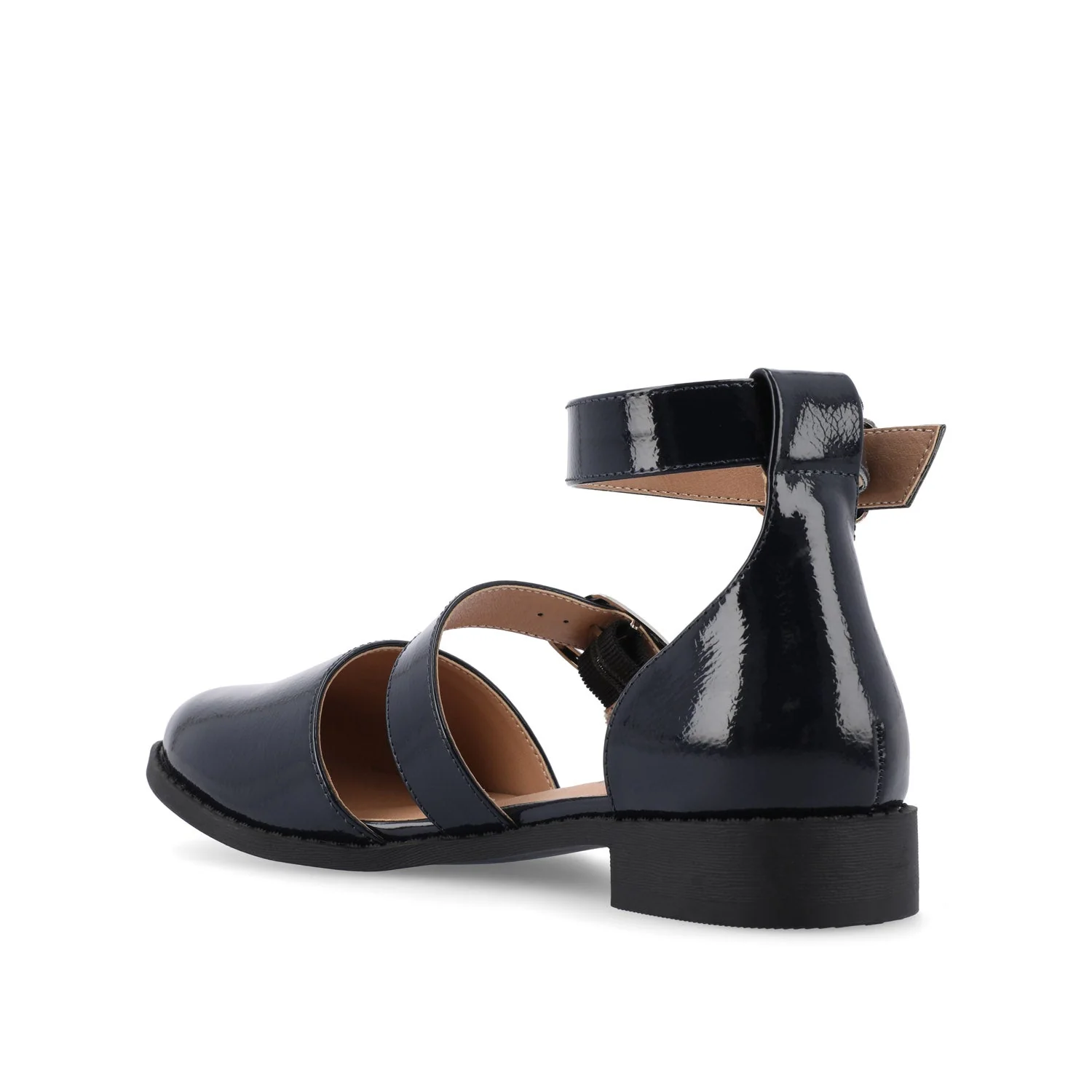 CONSTANCE MARY JANE LOAFER FLAT IN PATENT - Navy Nubuck - Image 4