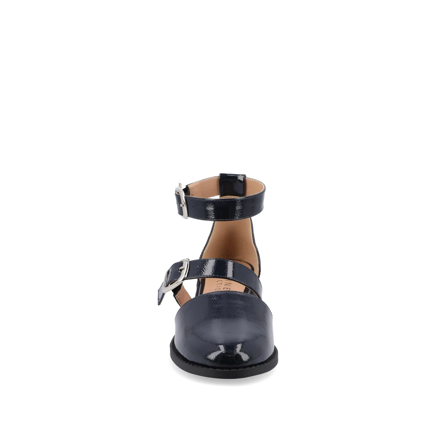CONSTANCE MARY JANE LOAFER FLAT IN PATENT - Navy Nubuck - Image 5