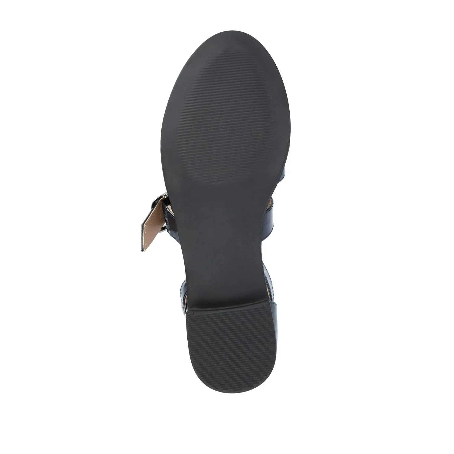 CONSTANCE MARY JANE LOAFER FLAT IN PATENT - Navy Nubuck - Image 8