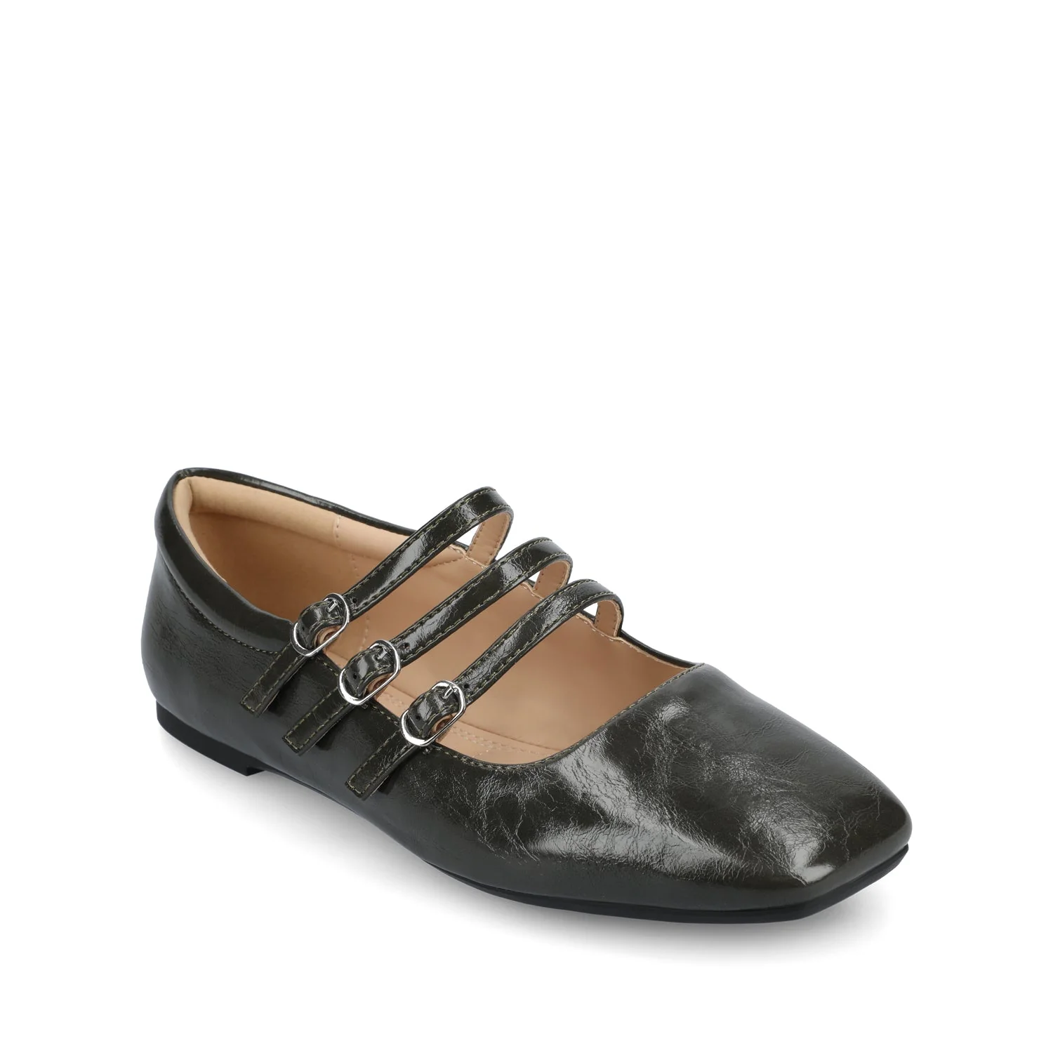 DARLIN STATEMENT FLATS IN WIDE - Crinkle Olive - Image 2