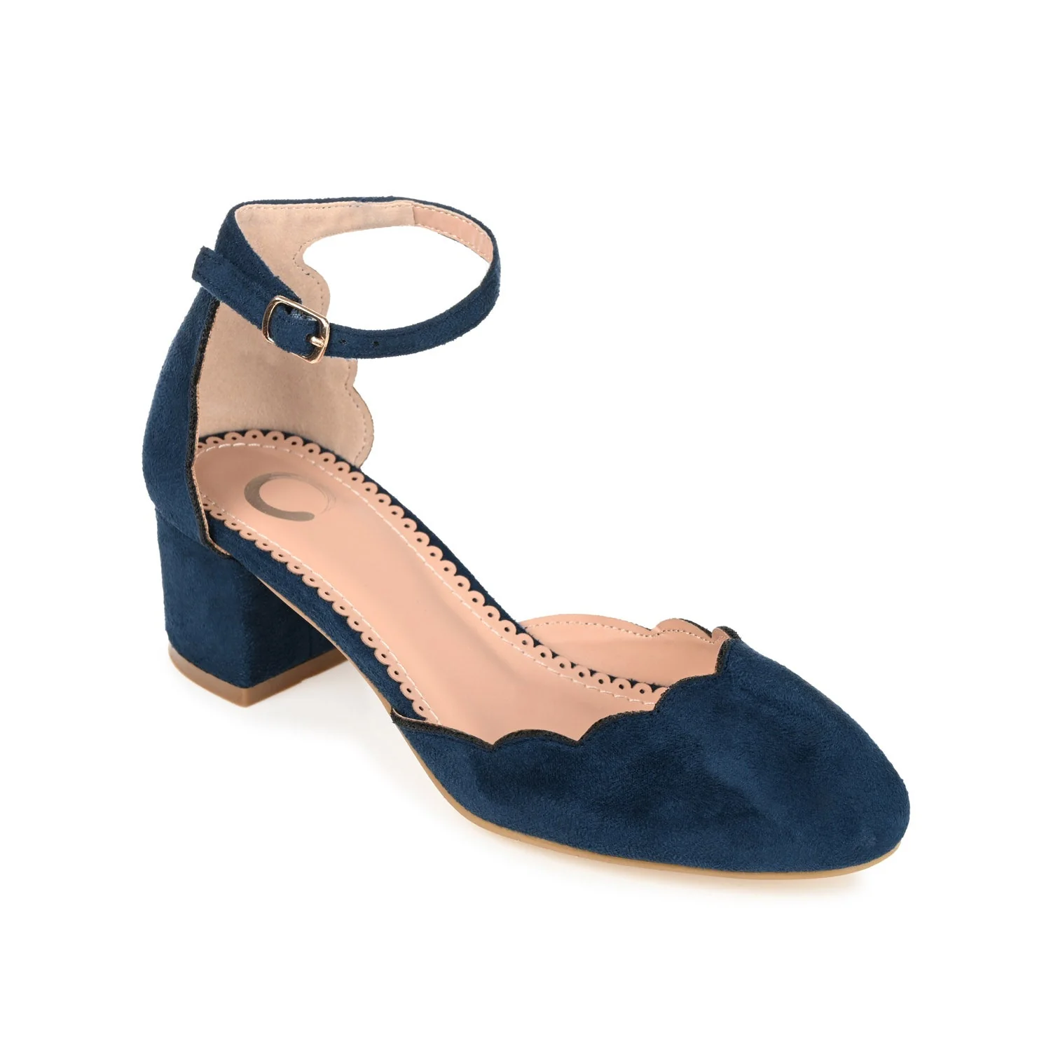 EDNA D'ORSAY PUMP HEELS IN FAUX SUEDE - Navy Faux Suede - Image 3