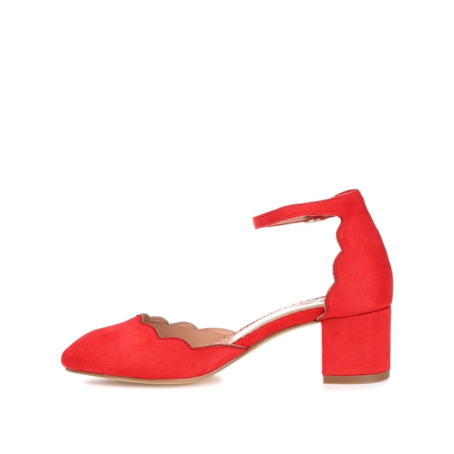 EDNA D'ORSAY PUMP HEELS IN FAUX SUEDE - Red Faux Suede - Image 3
