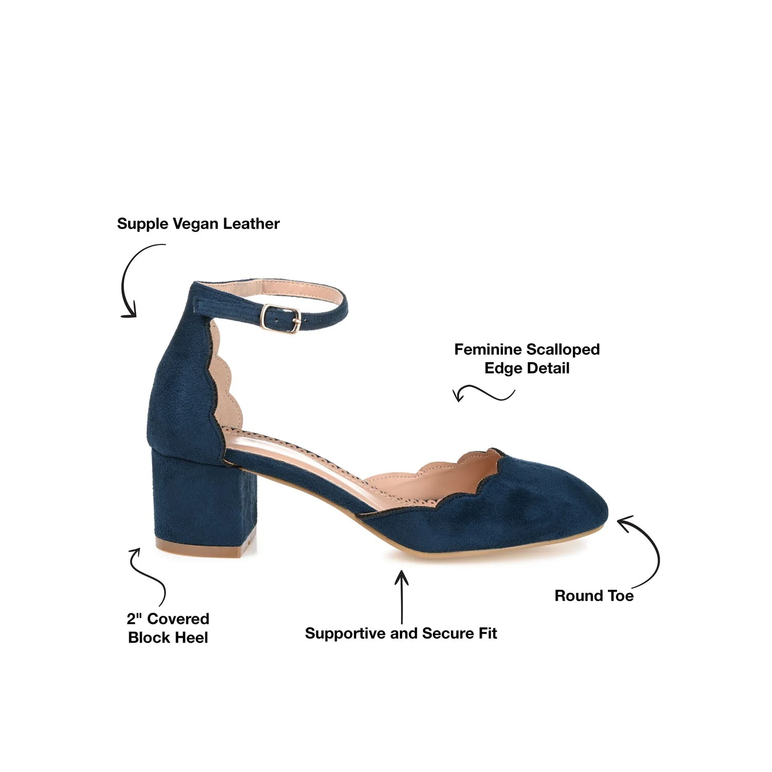 EDNA BLOCK HEEL D'ORSAY IN WIDE - Navy Faux Suede - Image 9