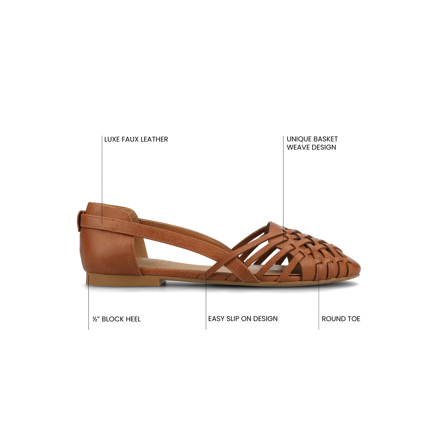 EKKO VEGAN LEATHER FLATS IN WIDE - Cognac - Image 9