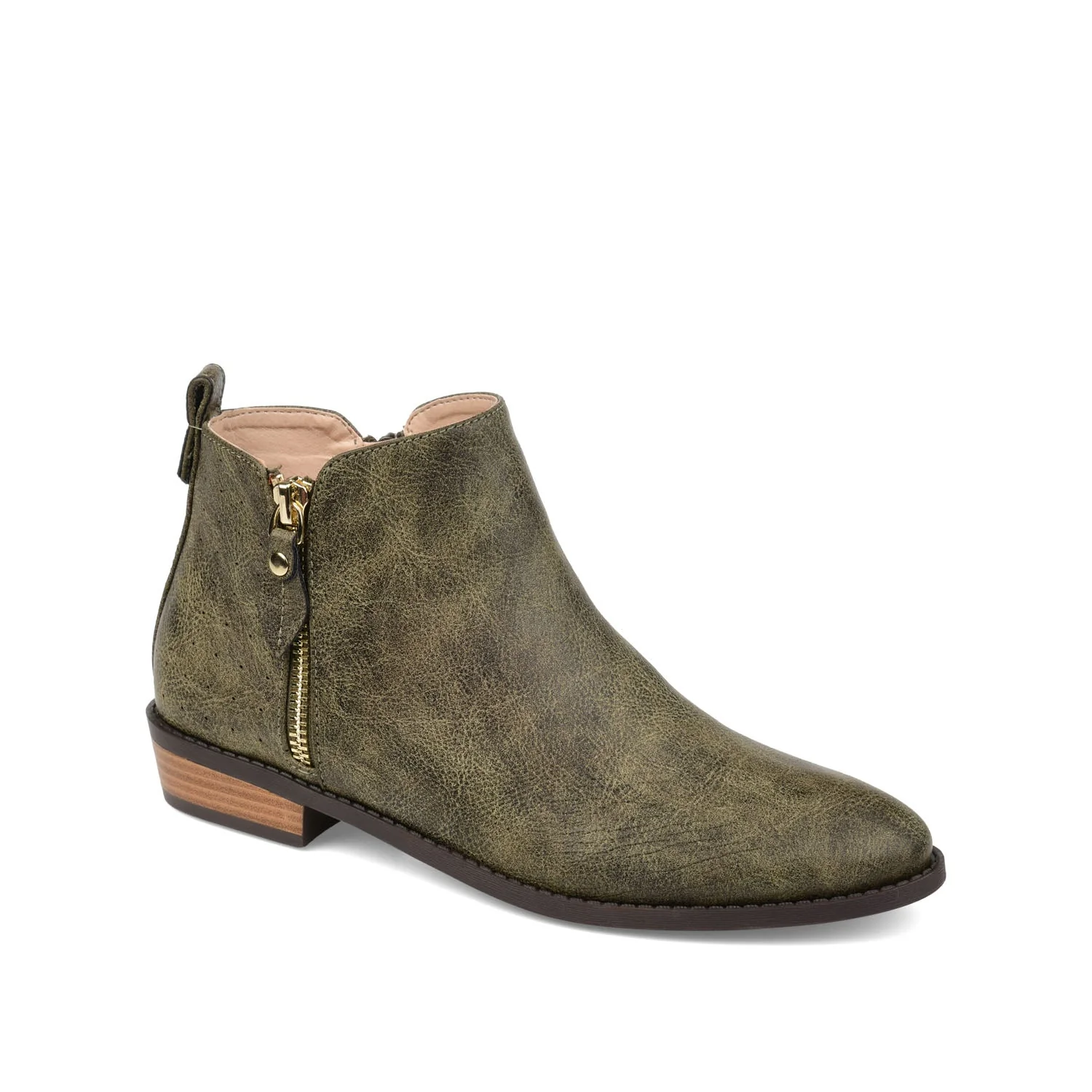 ELLIS ZIP UP BOOTIE IN VEGAN LEATHER - Olive - Image 2