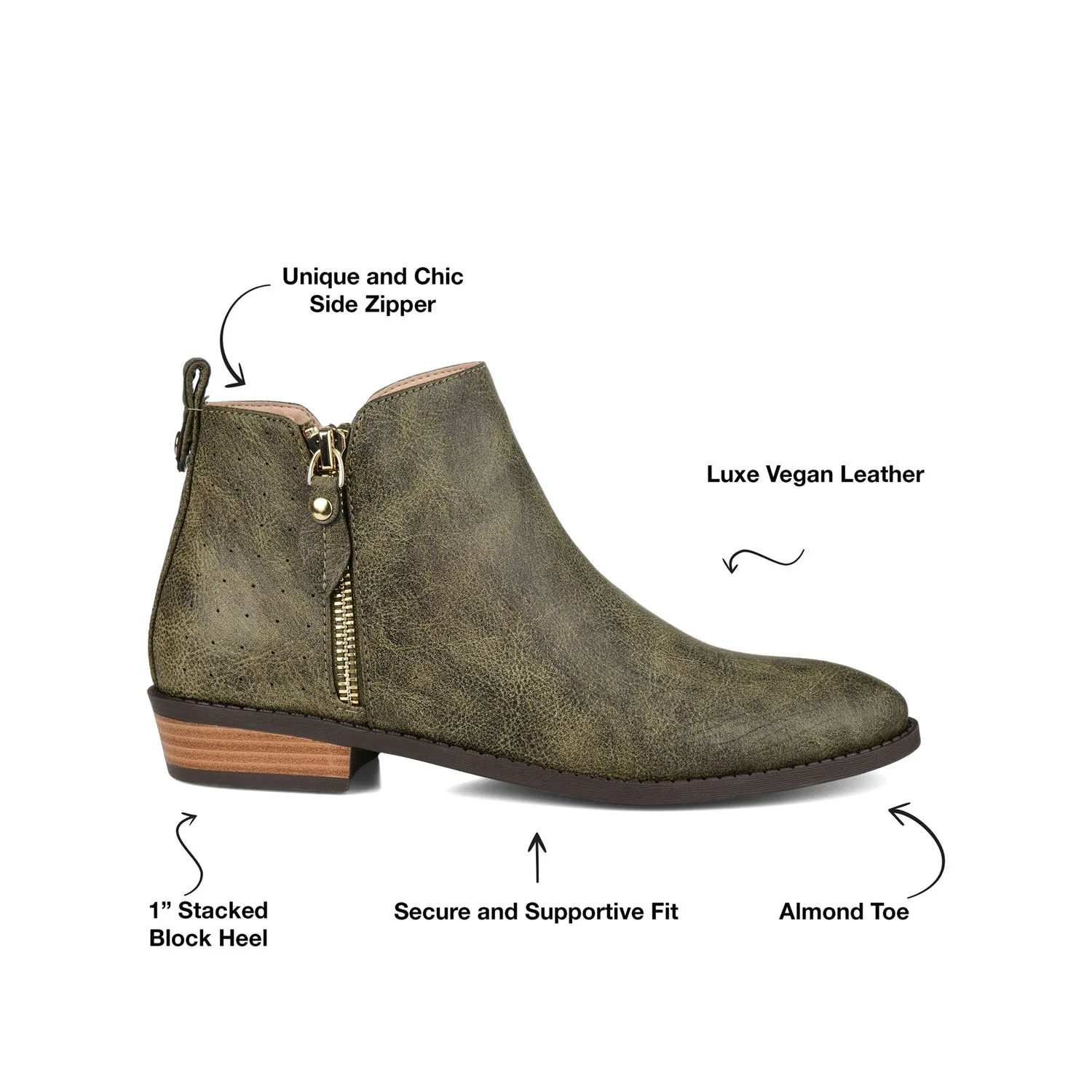 ELLIS ZIP UP VEGAN LEATHER BOOTIES IN WIDE - Olive - Image 9