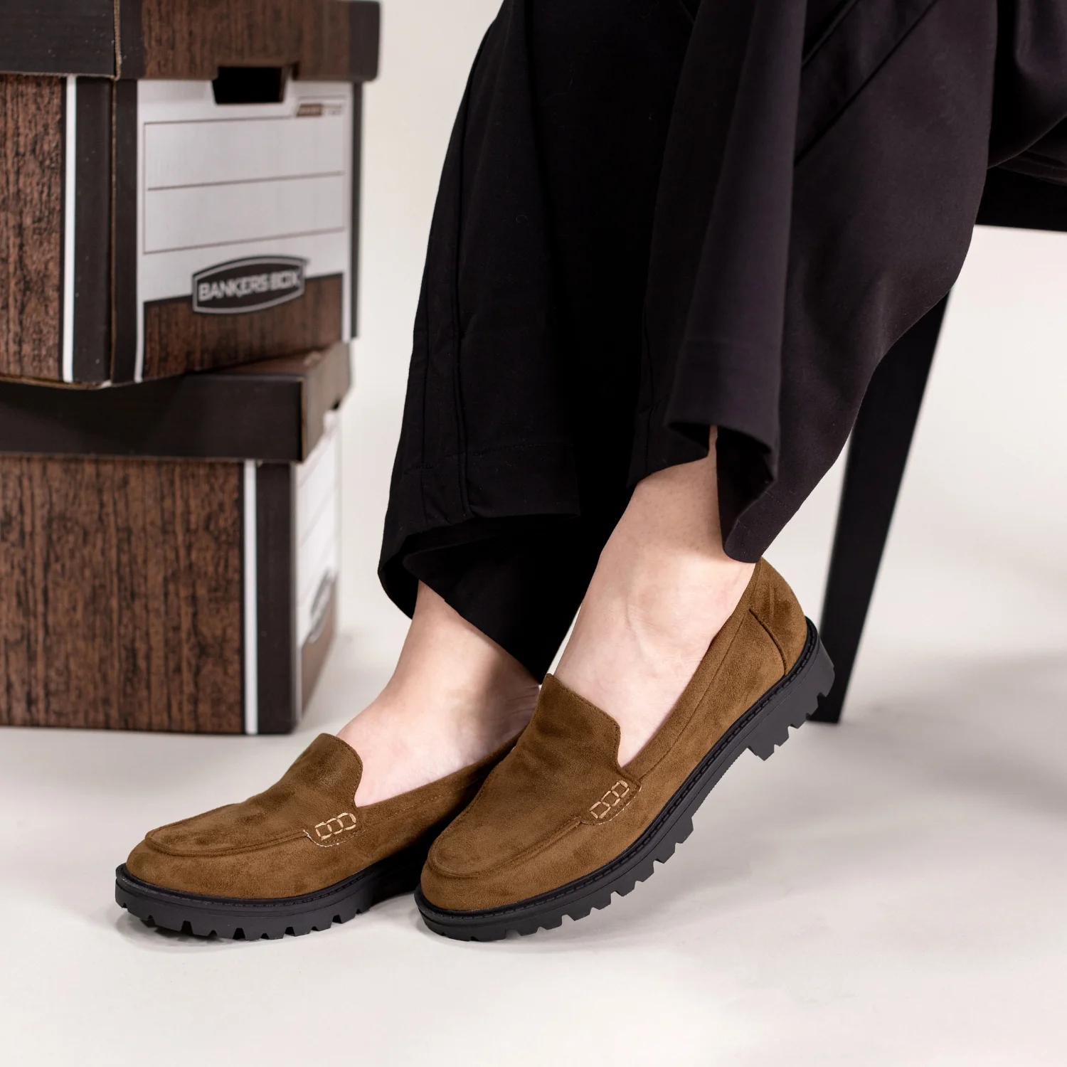 ERIKA SLIP ON LOAFER - Chocolate Faux Suede - Image 2