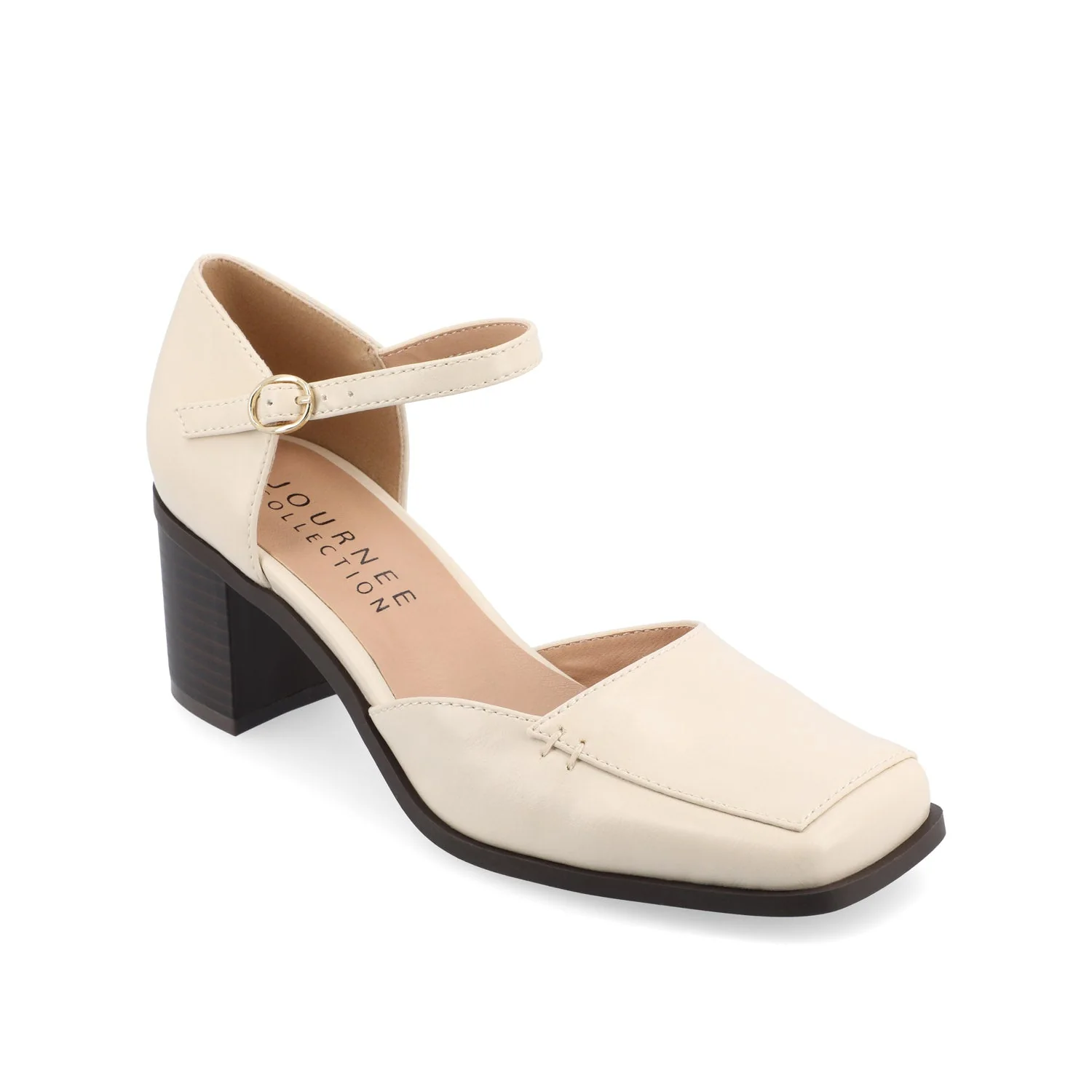 EVANGELINE VEGAN LEATHER HEELS IN WIDE - Beige PU - Image 2