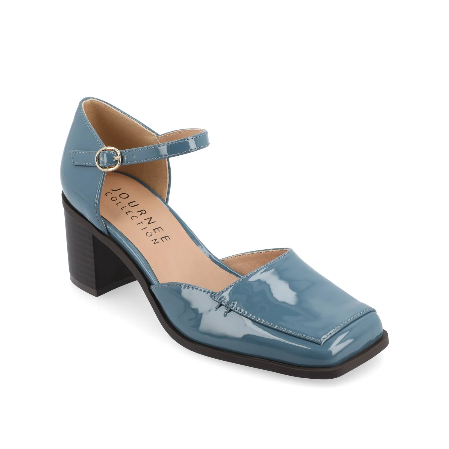 EVANGELINE BLOCK D'ORSAY HEELS IN PATENT - Patent Blue - Image 2