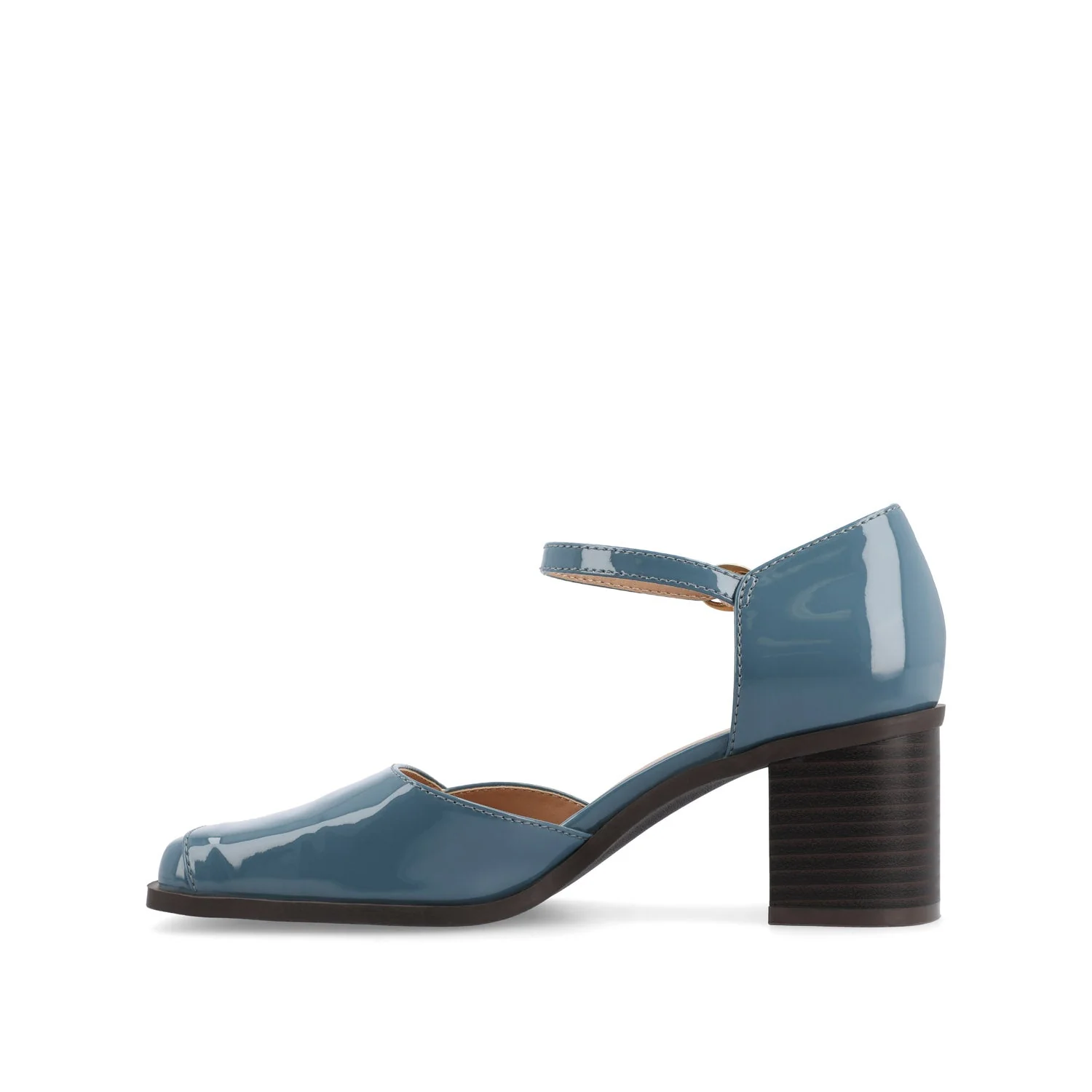 EVANGELINE BLOCK D'ORSAY HEELS IN PATENT - Patent Blue - Image 3