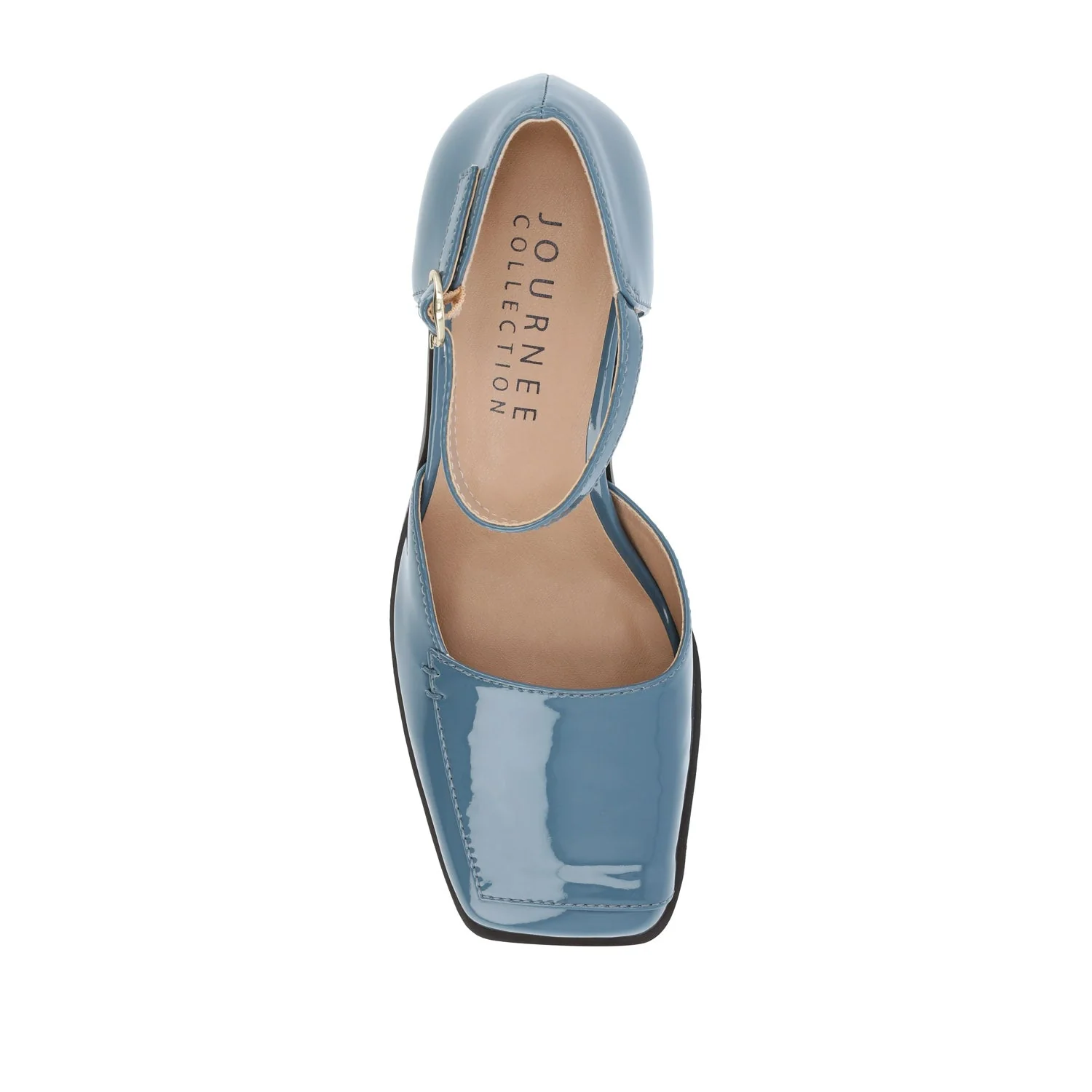 EVANGELINE BLOCK D'ORSAY HEELS IN PATENT - Patent Blue - Image 6