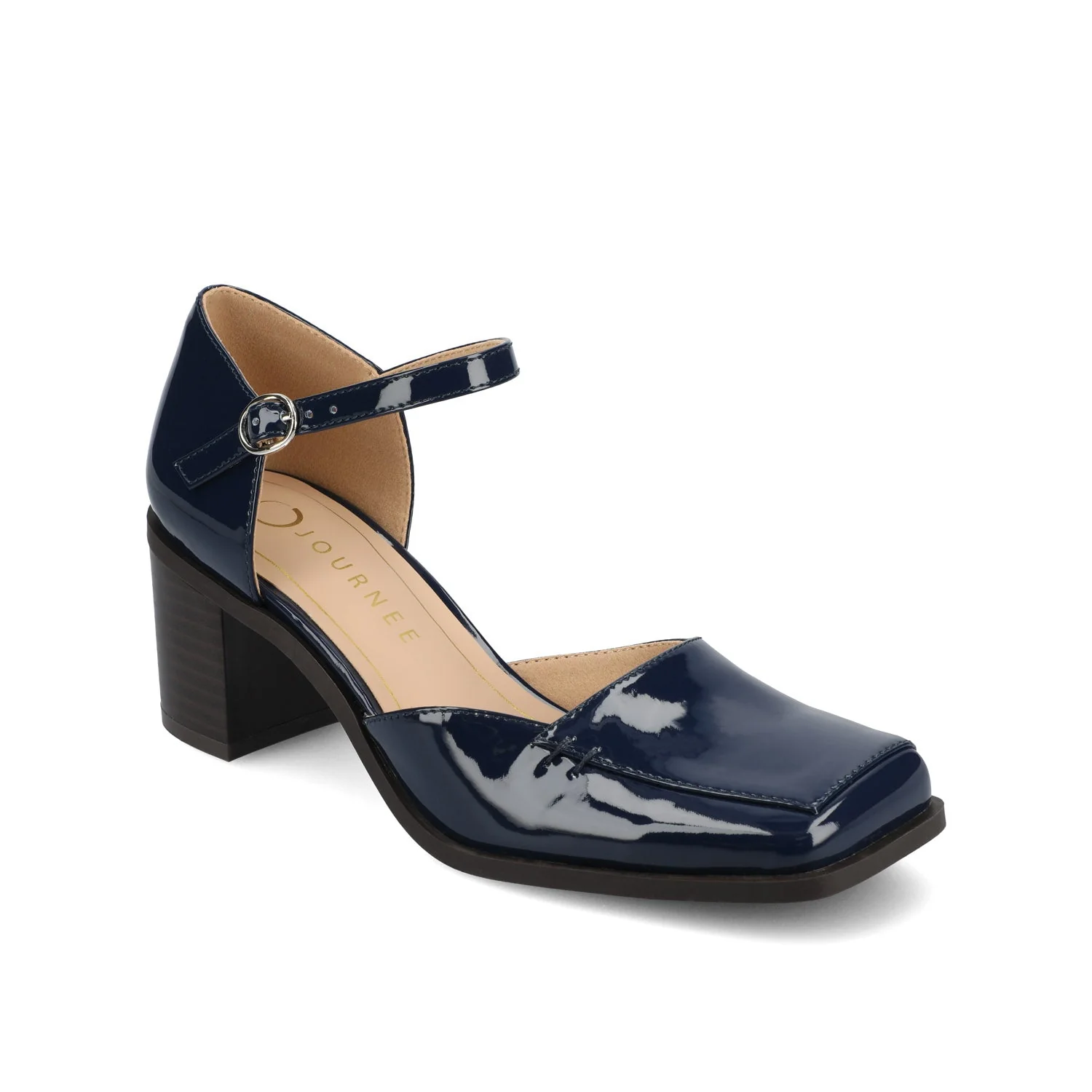 EVANGELINE BLOCK D'ORSAY HEELS IN PATENT - Patent Navy - Image 2