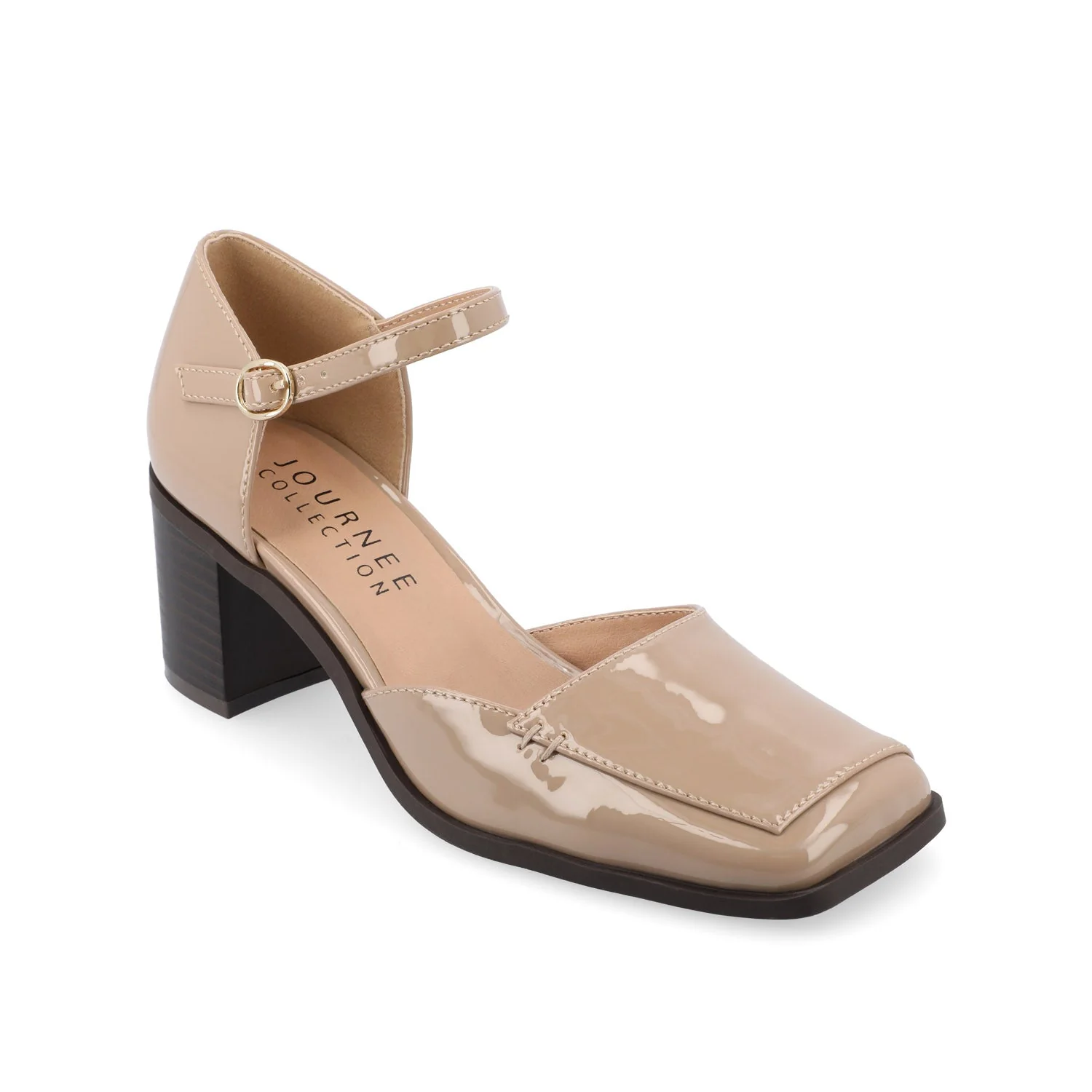 EVANGELINE BLOCK D'ORSAY HEELS IN PATENT - Patent Taupe - Image 2