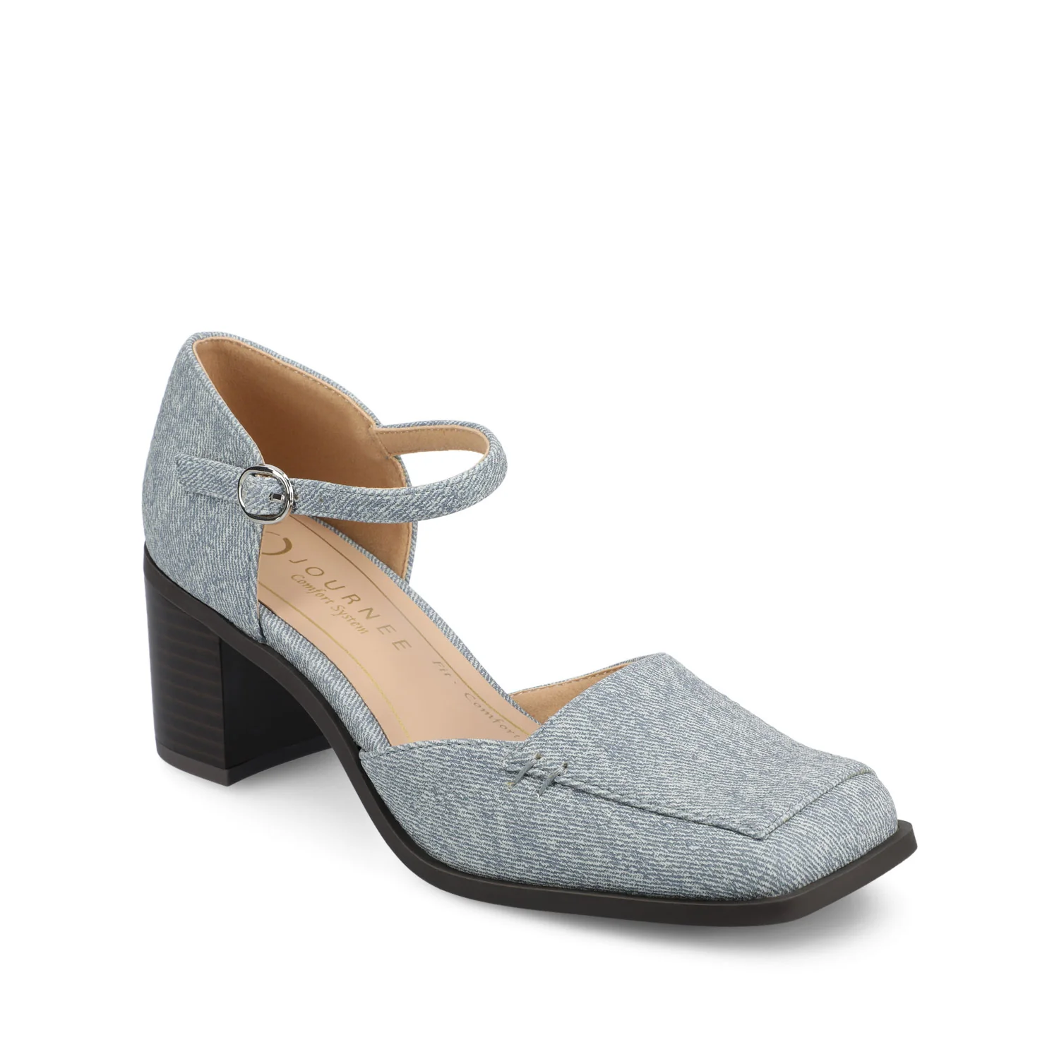 EVANGELINE VEGAN LEATHER HEELS IN WIDE - Denim - Image 2