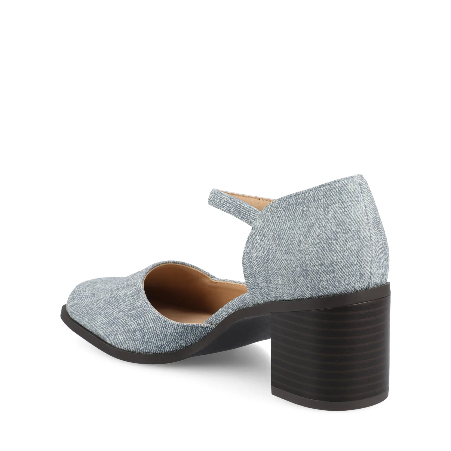 EVANGELINE VEGAN LEATHER HEELS IN WIDE - Denim - Image 3