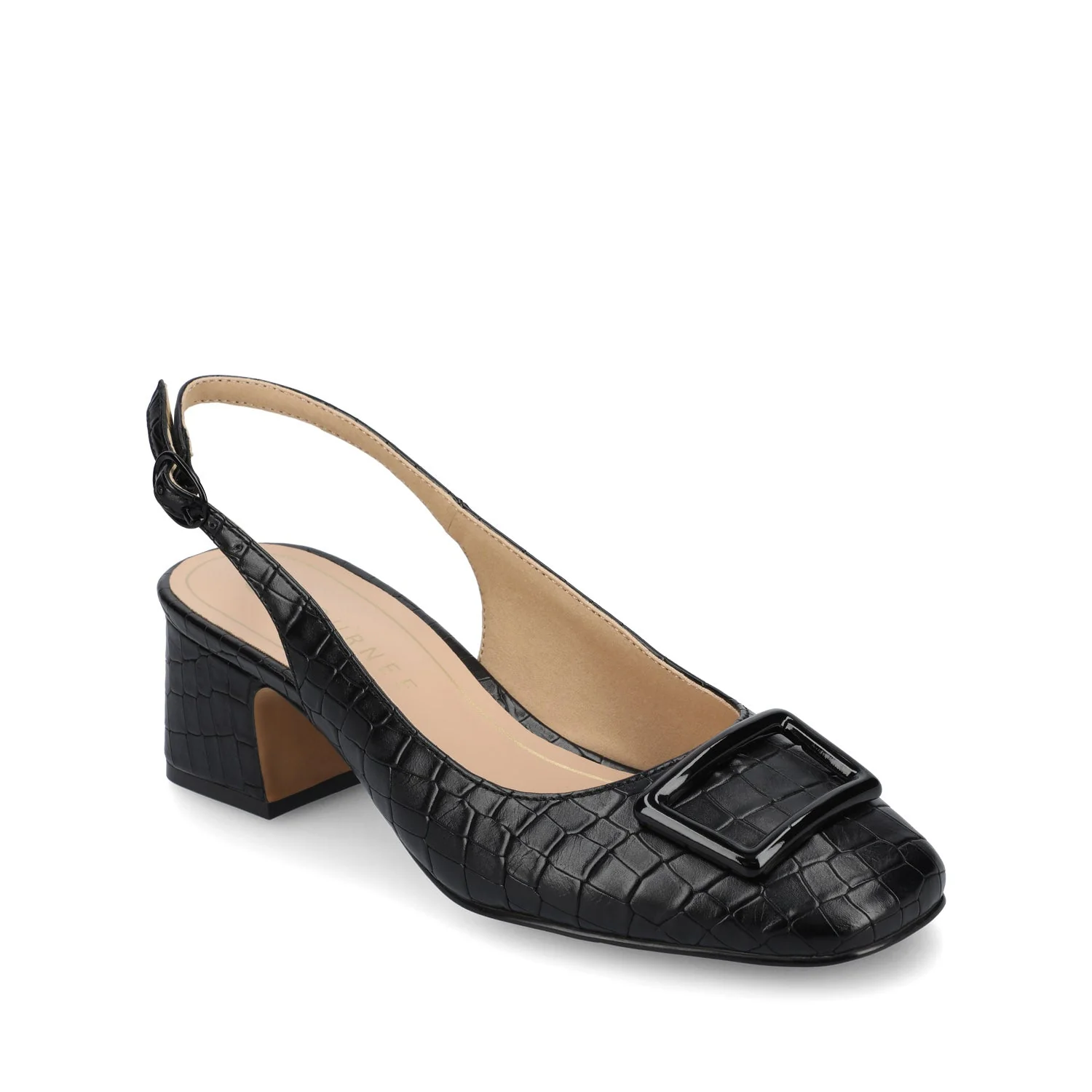 EVERLEE SLINGBACK PUMP HEELS IN VEGAN LEATHER - Black Croco - Image 2