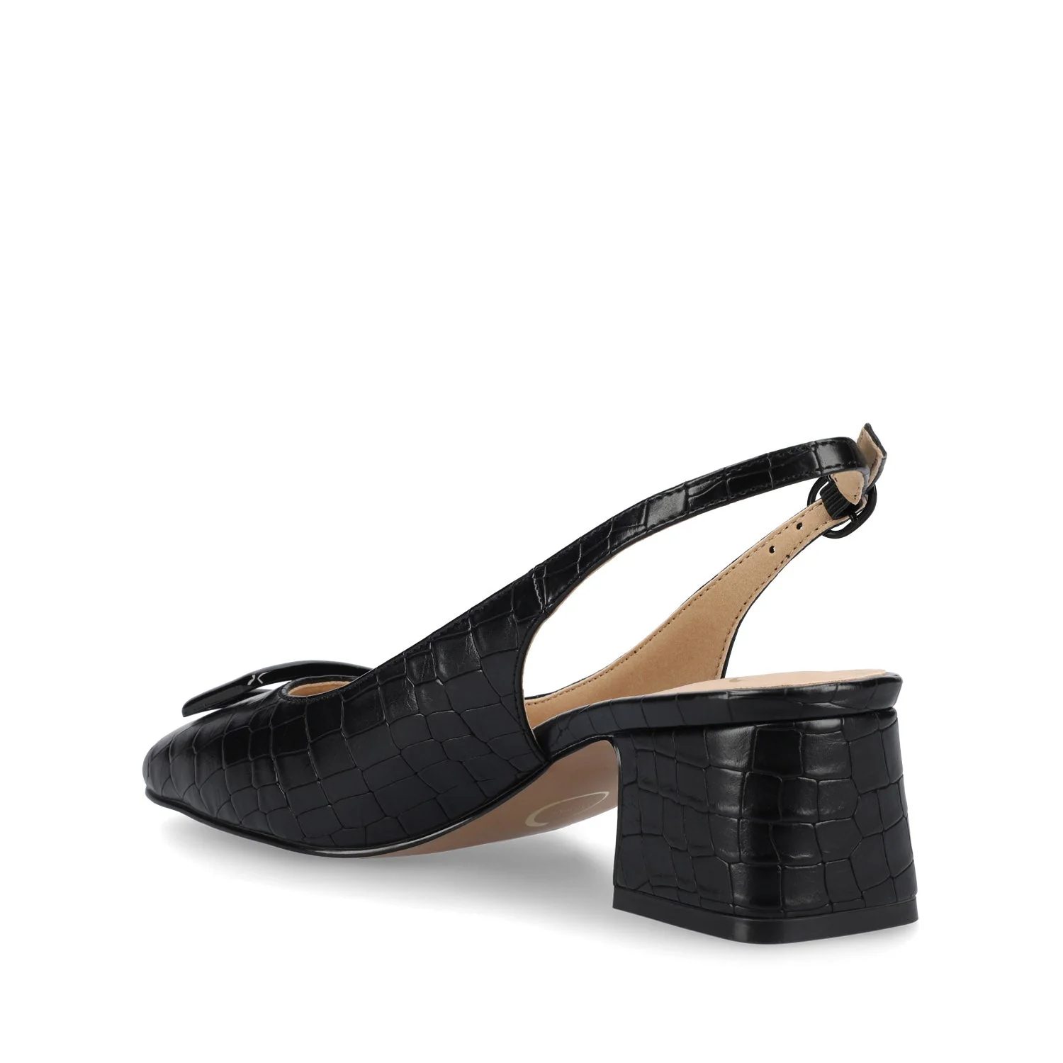 EVERLEE SLINGBACK PUMP HEELS IN VEGAN LEATHER - Black Croco - Image 3