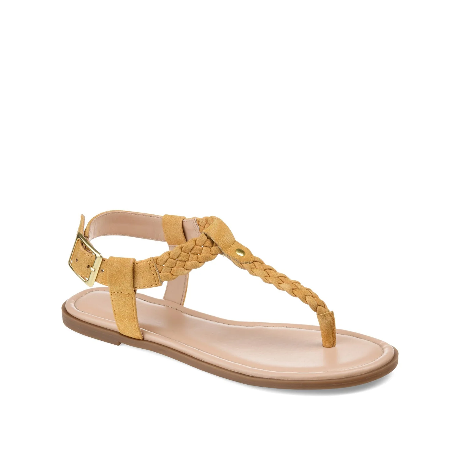 GENEVIVE T-STRAP SANDALS IN VEGAN LEATHER - Mustard2 PU - Image 2