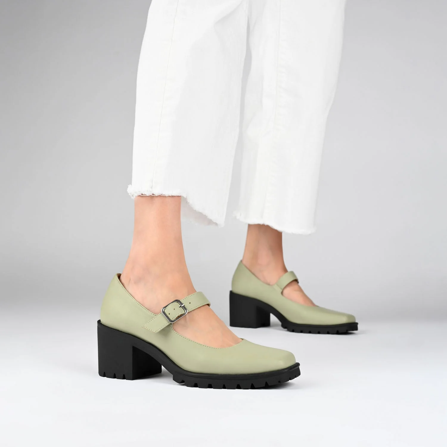 GLADYS MARY JANE HEELS IN VEGAN LEATHER - Green PU - Image 2