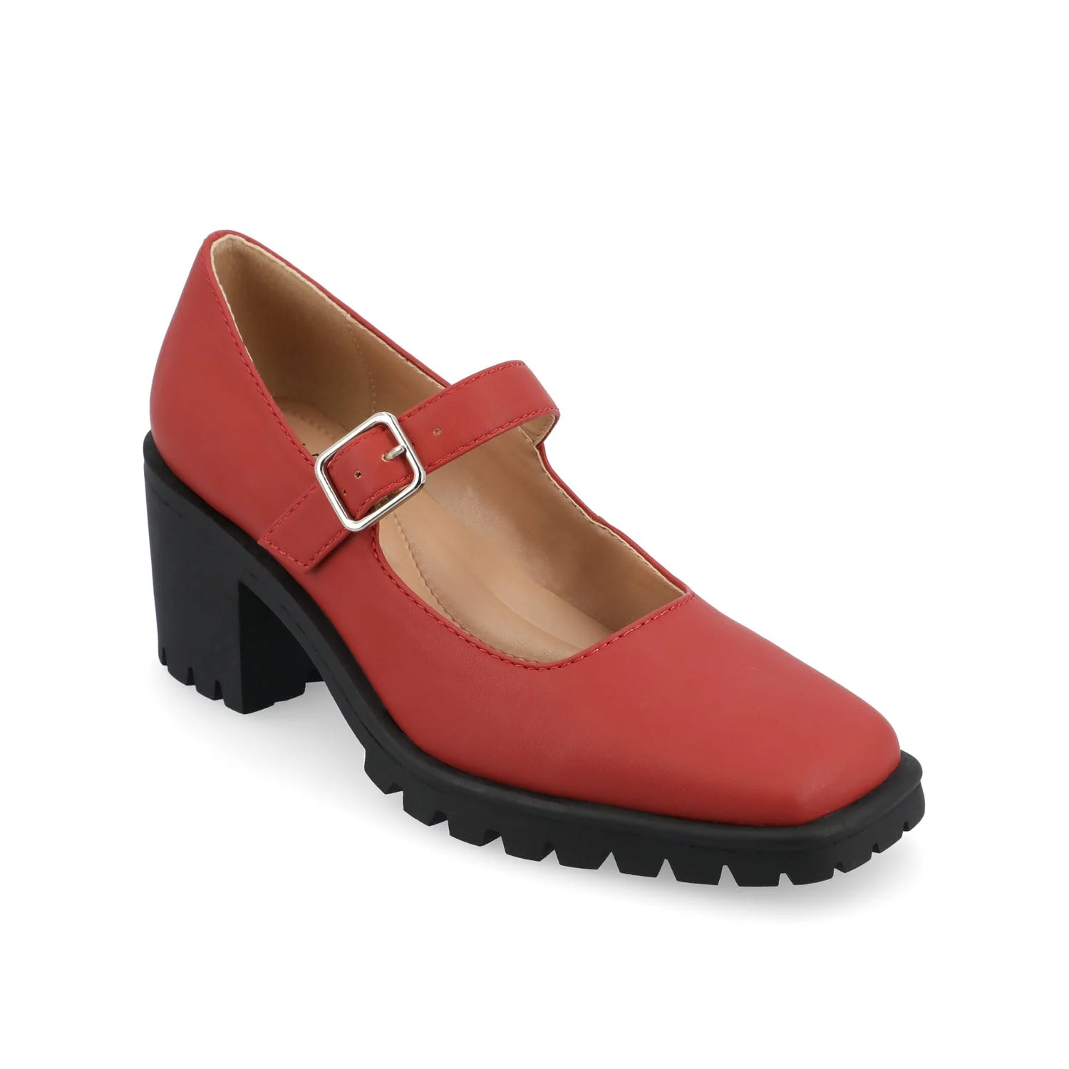 GLADYS MARY JANE HEELS IN VEGAN LEATHER - Red PU - Image 2