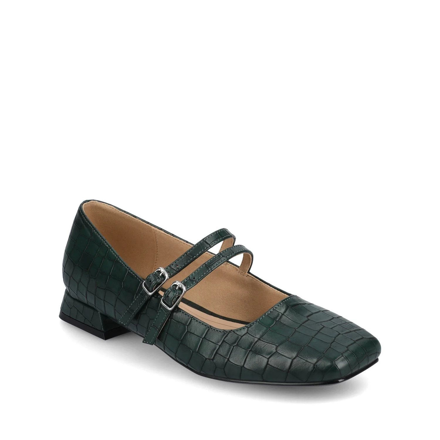 GREDAH MARY JANE DRESS FLATS IN WIDE - Green Croco - Image 2
