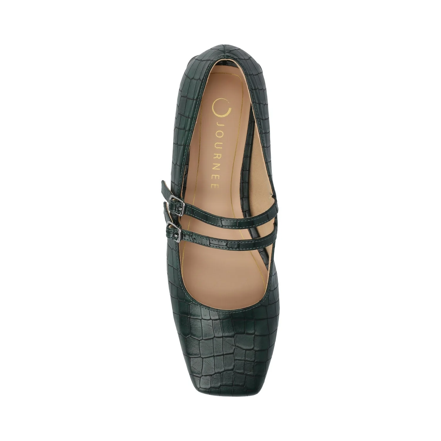 GREDAH MARY JANE DRESS FLATS IN WIDE - Green Croco - Image 4