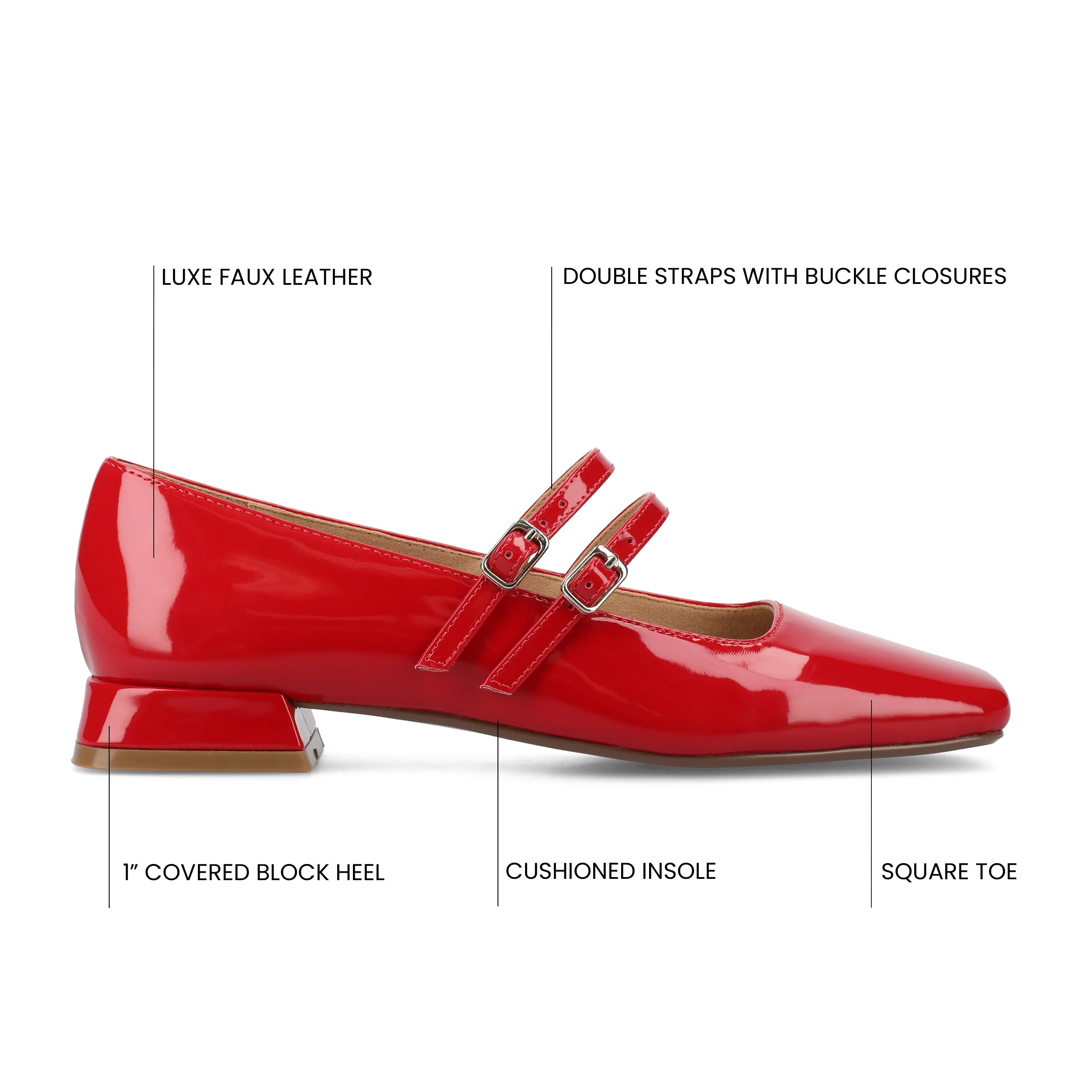 GREDAH MARY JANE DRESS FLATS IN WIDE - Red Patent - Image 7
