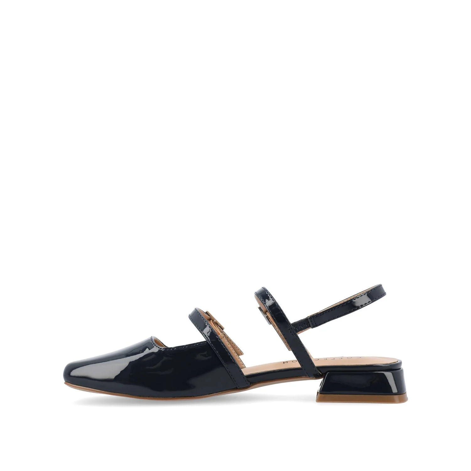 GRETCHENN HEELED FLATS IN PATENT IN WIDE - Navy Nubuck - Image 3