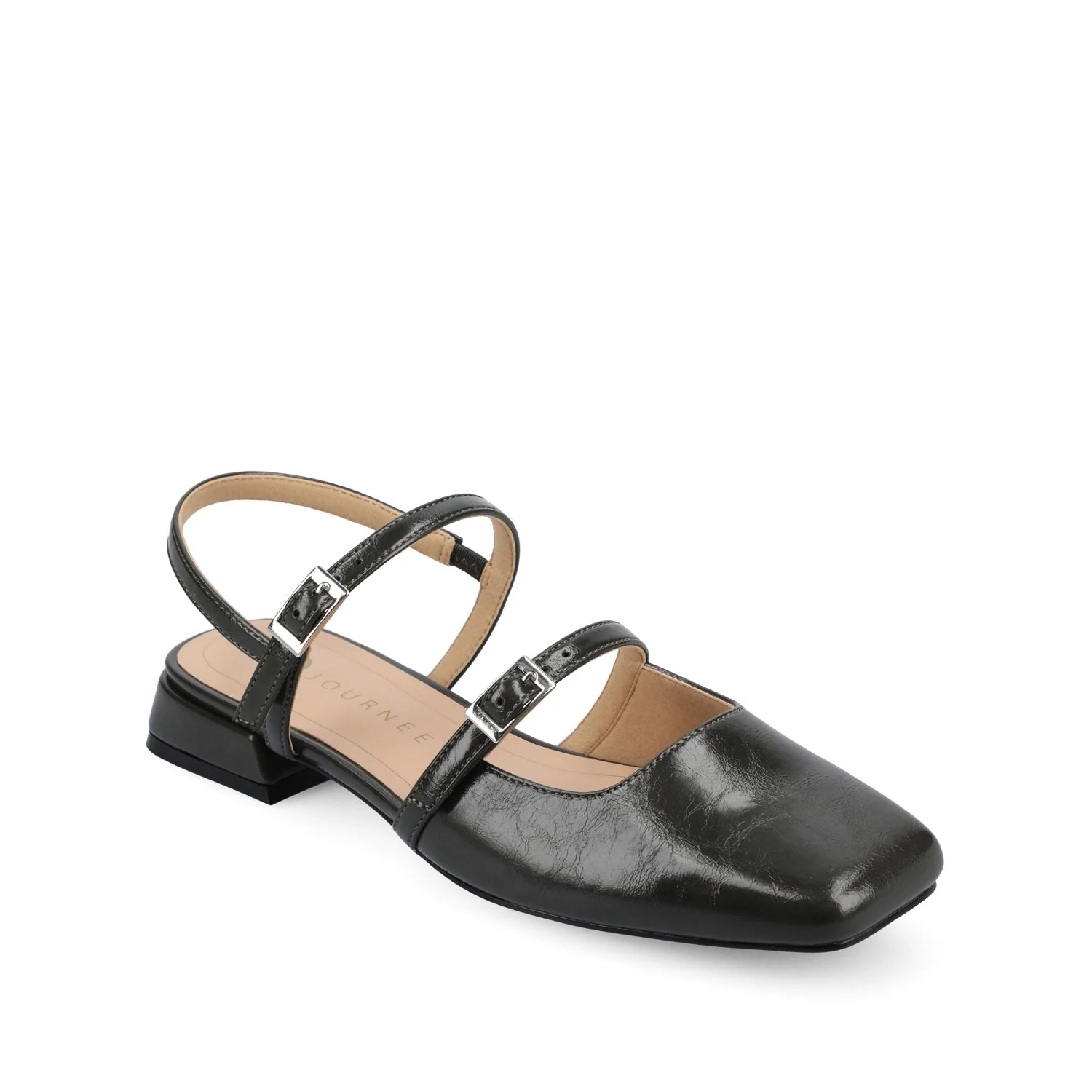 GRETCHENN HEELED FLATS IN VEGAN LEATHER IN WIDE - Olive - Image 2
