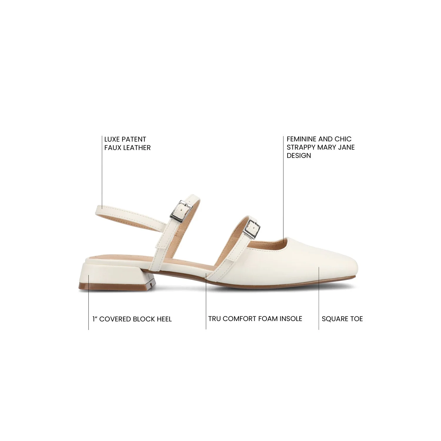 GRETCHENN HEELED FLATS IN VEGAN LEATHER IN WIDE - White PU - Image 8