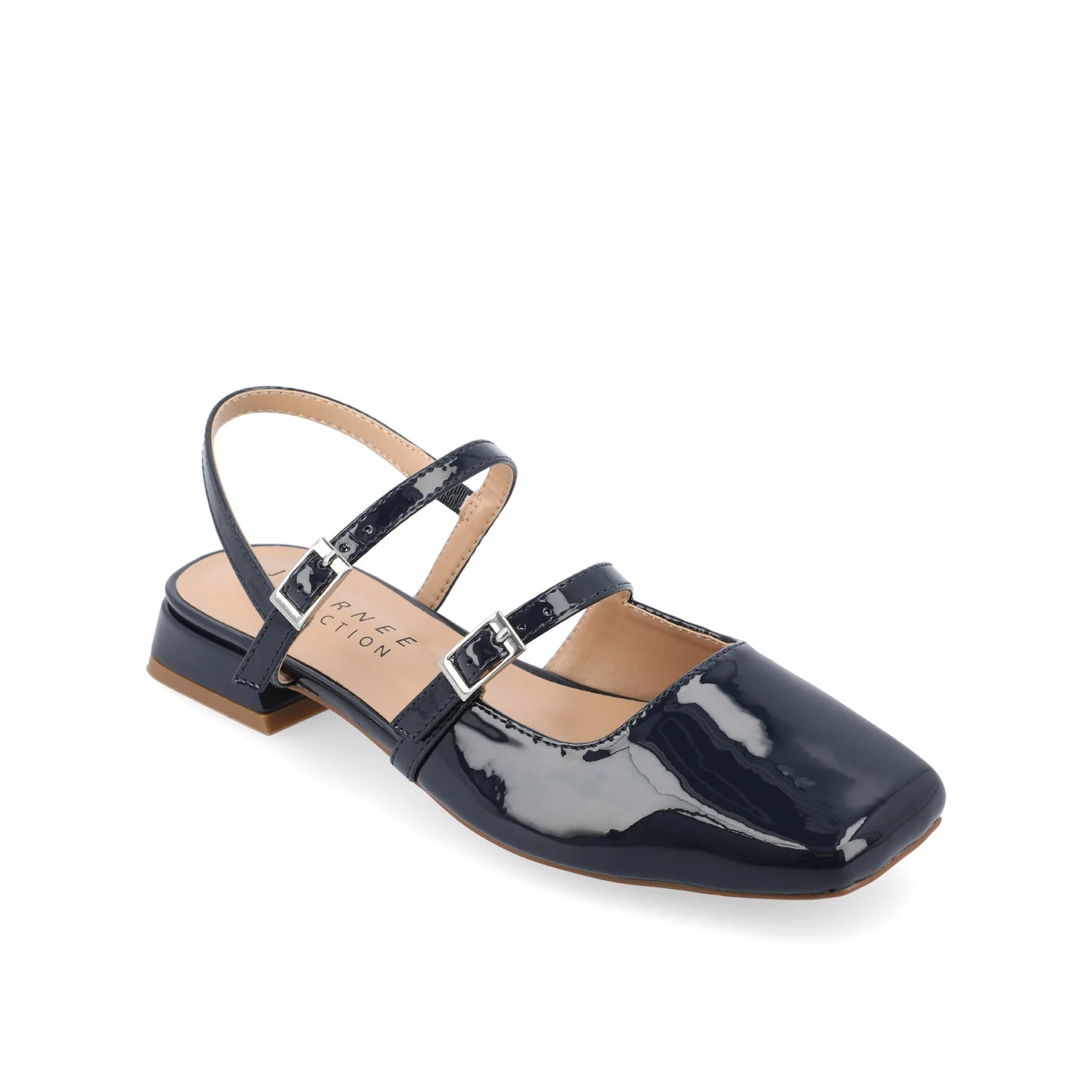 GRETCHENN HEELED FLATS IN PATENT - Navy Nubuck - Image 2