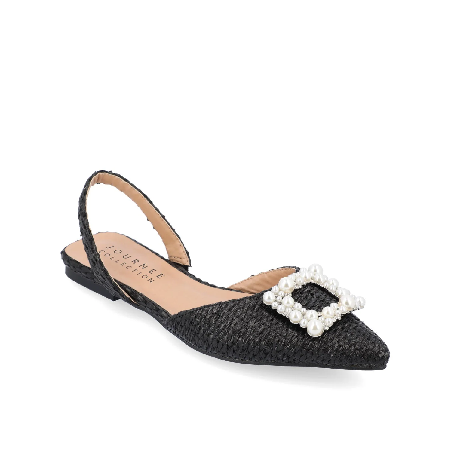HANNAE SLINGBACK FLATS IN WIDE - Black Faux Raffia - Image 2
