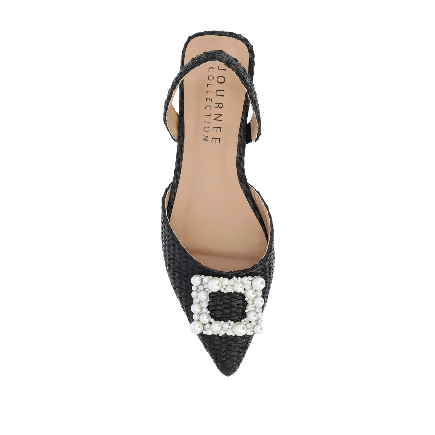 HANNAE SLINGBACK FLATS IN WIDE - Black Faux Raffia - Image 7