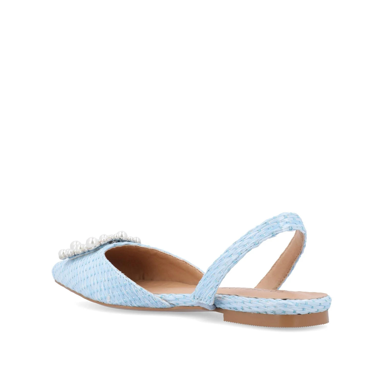 HANNAE SLINGBACK FLATS IN WIDE - Blue Faux Raffia - Image 4