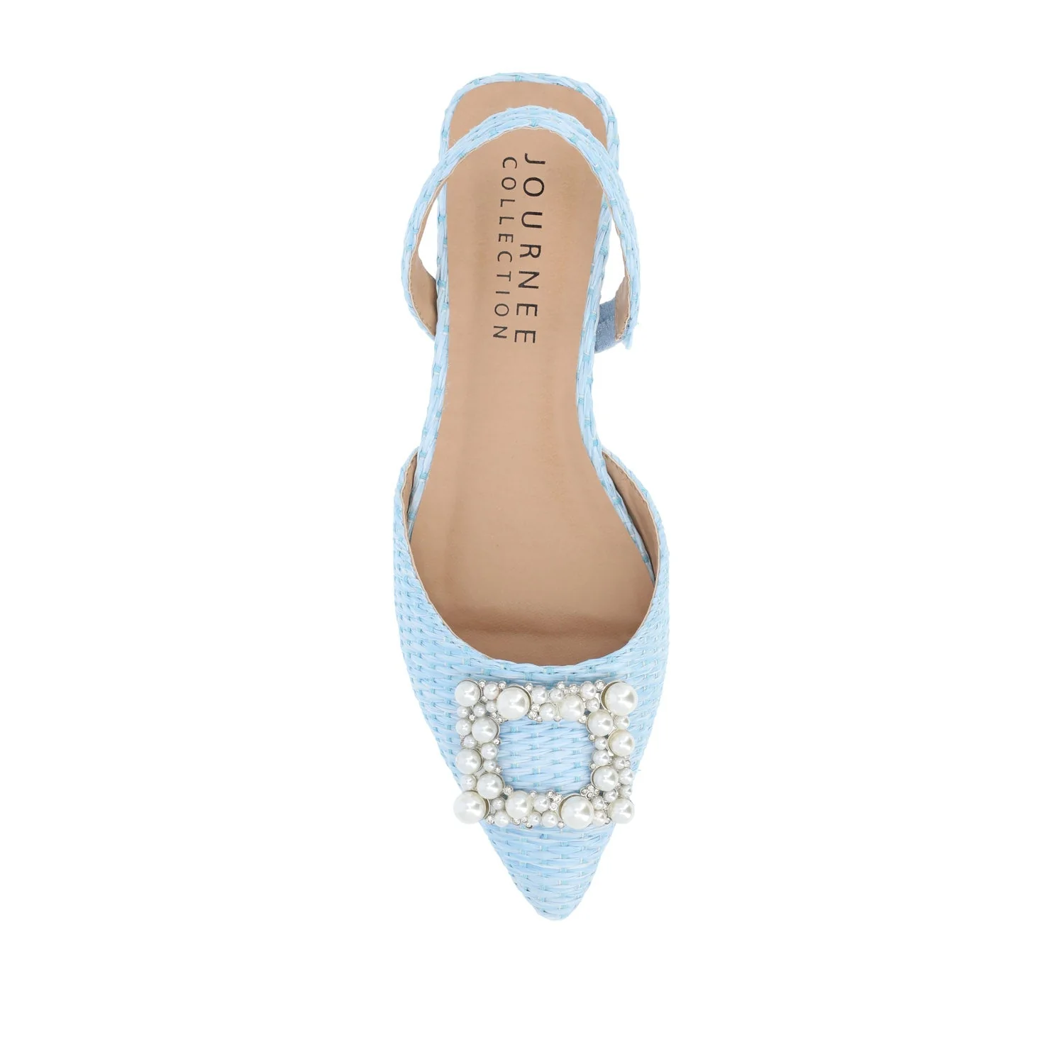 HANNAE SLINGBACK FLATS IN WIDE - Blue Faux Raffia - Image 6