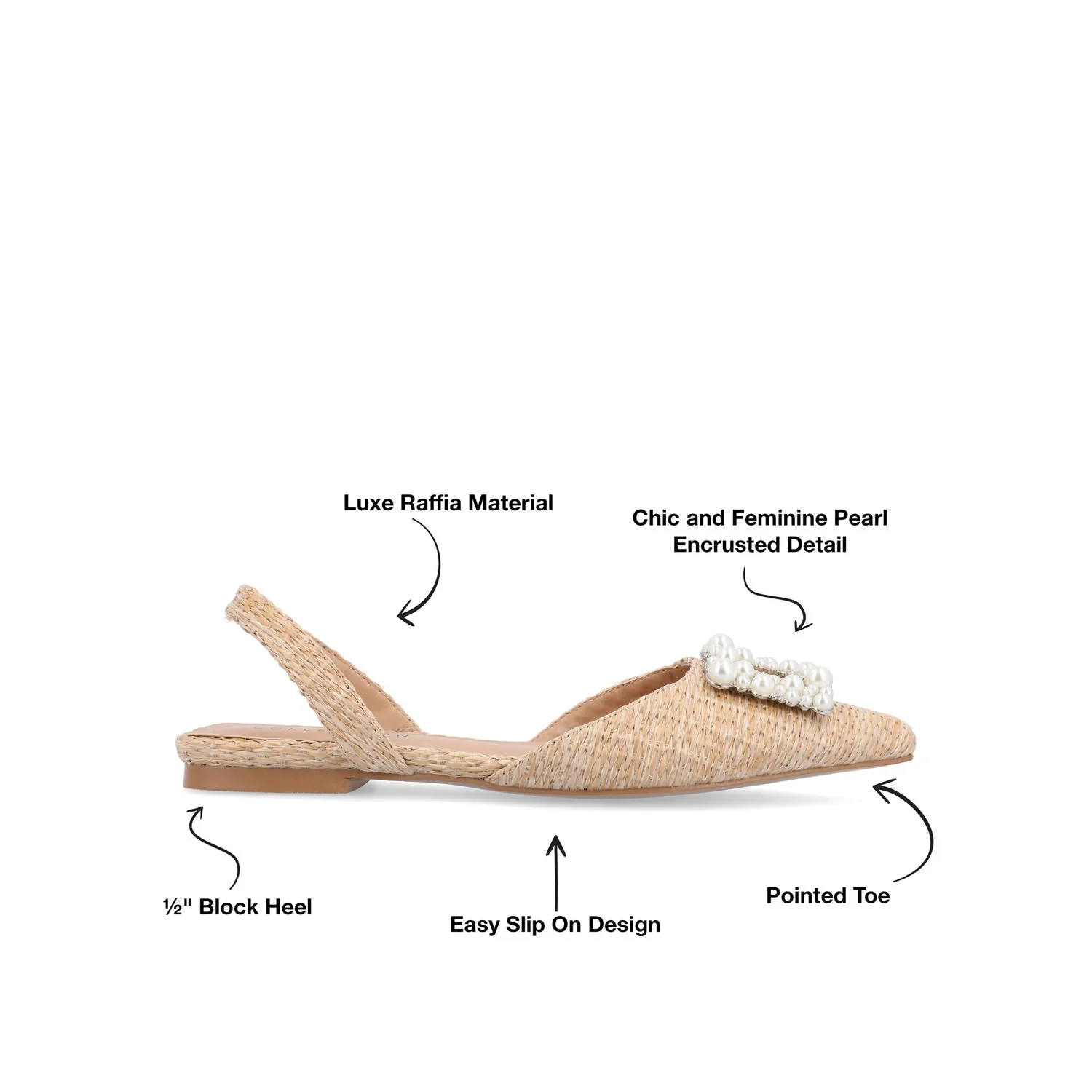 HANNAE SLINGBACK FLATS IN WIDE - Natural Faux Raffia - Image 9